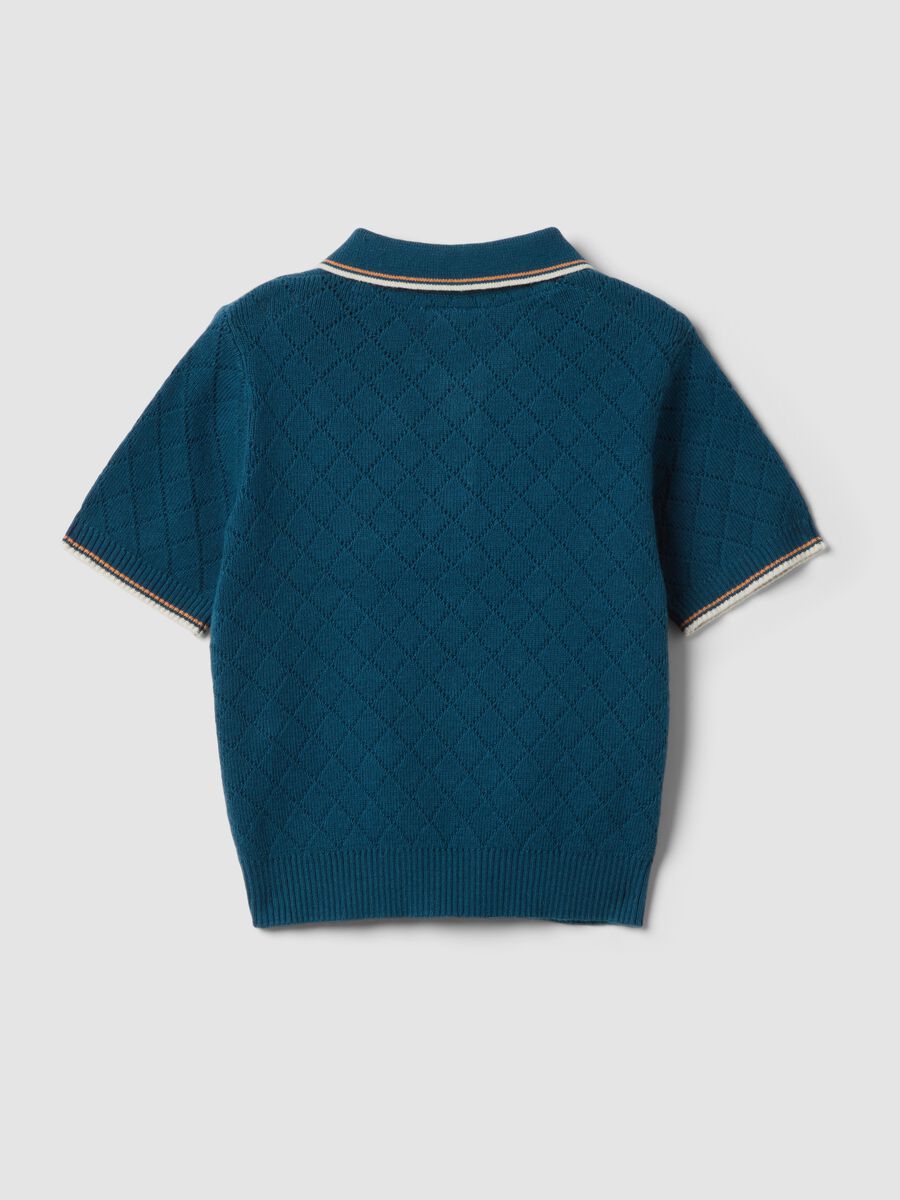 Polo blu a maniche corte in puro cotone_1