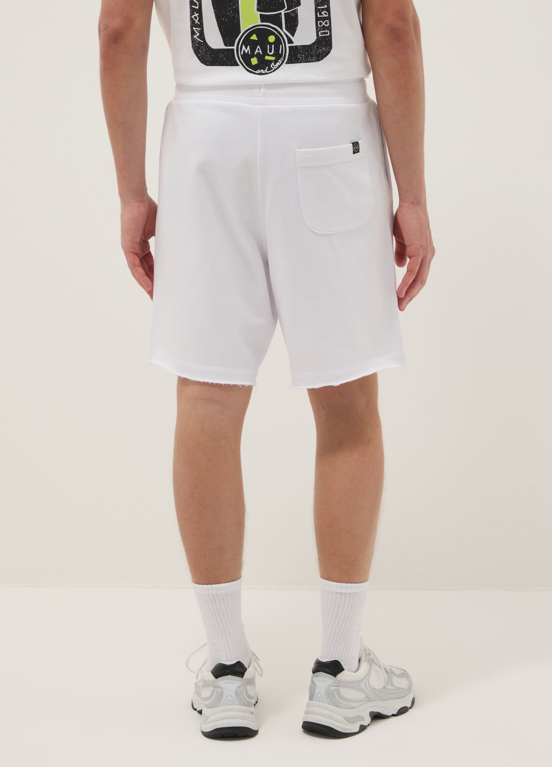 White pure cotton Bermuda shorts with elasticated waist