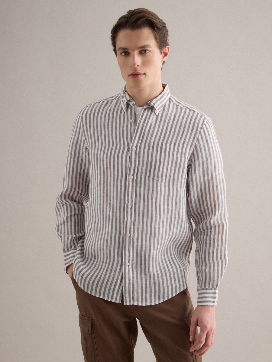 Long-sleeve pure linen multicolour striped shirt regular fit_0