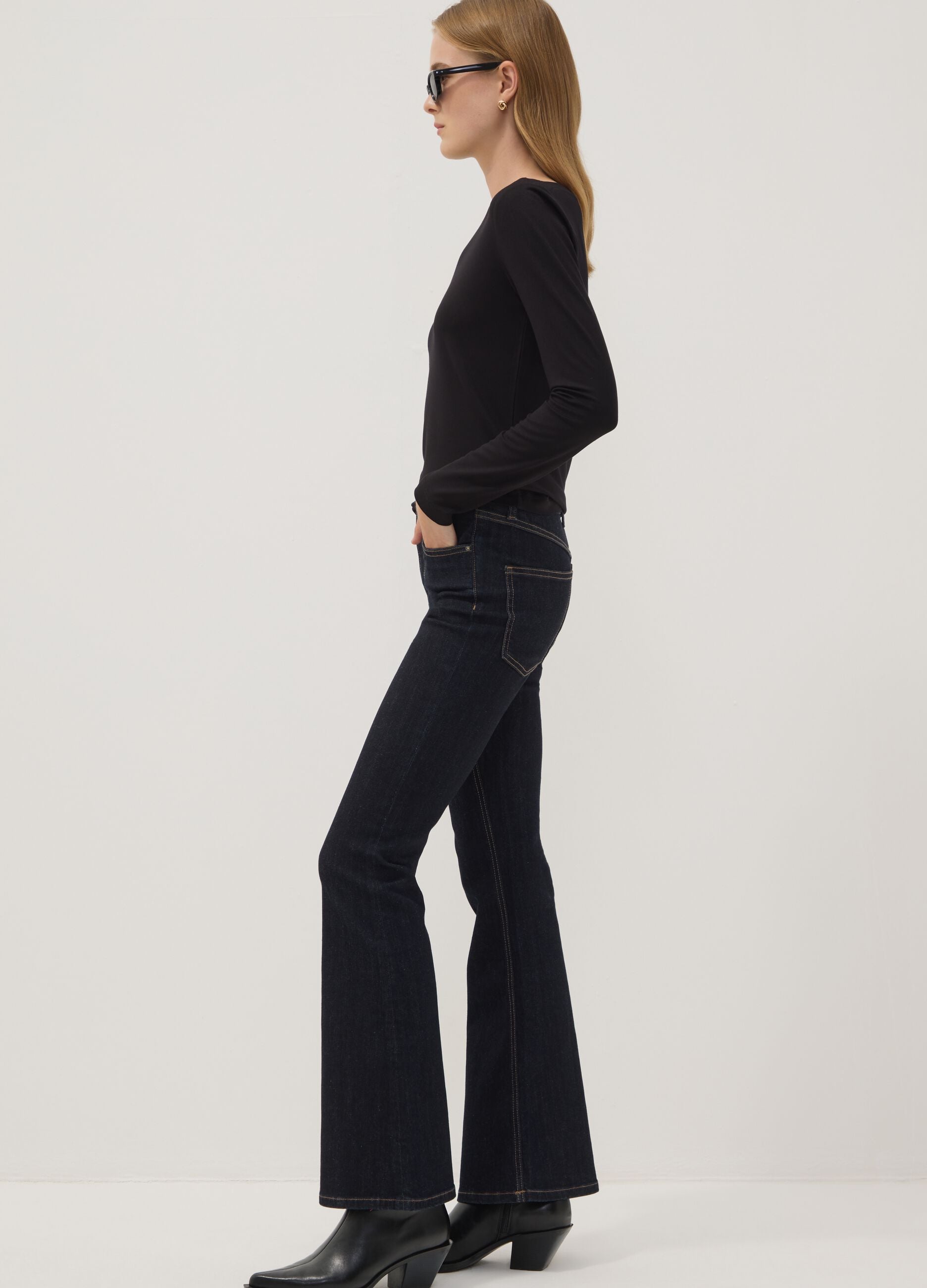 Blue flared stretch-cotton jeans