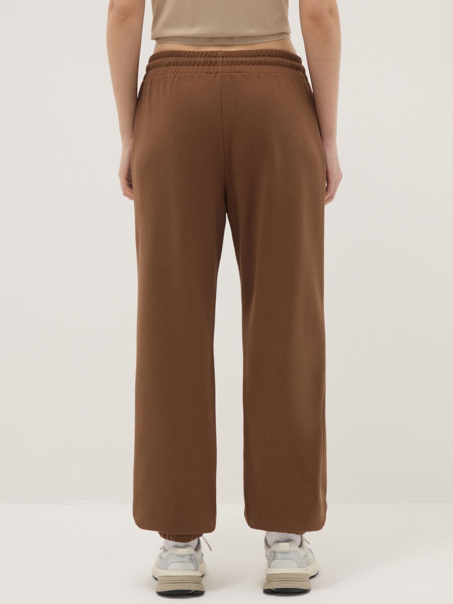 Brown Cotton Blend Regular Fit Jogger Trousers_3