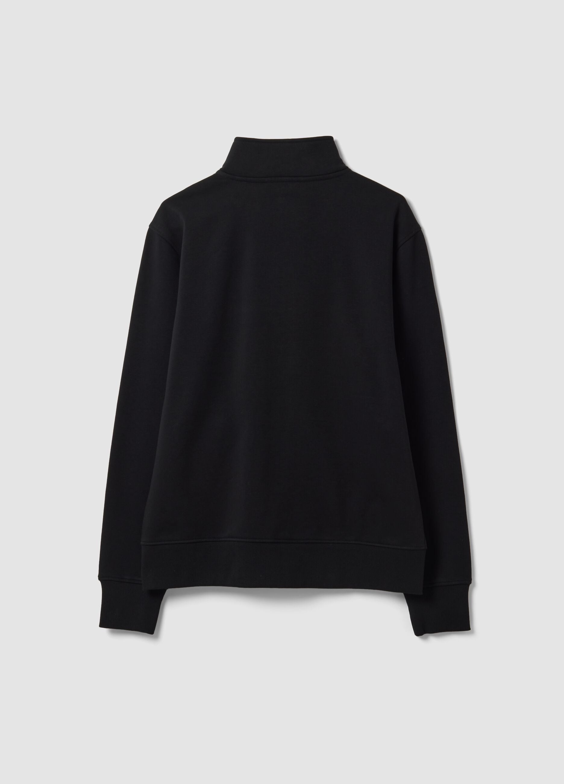 Black cotton-blend sweatshirt with crew neck and zip, regular fit