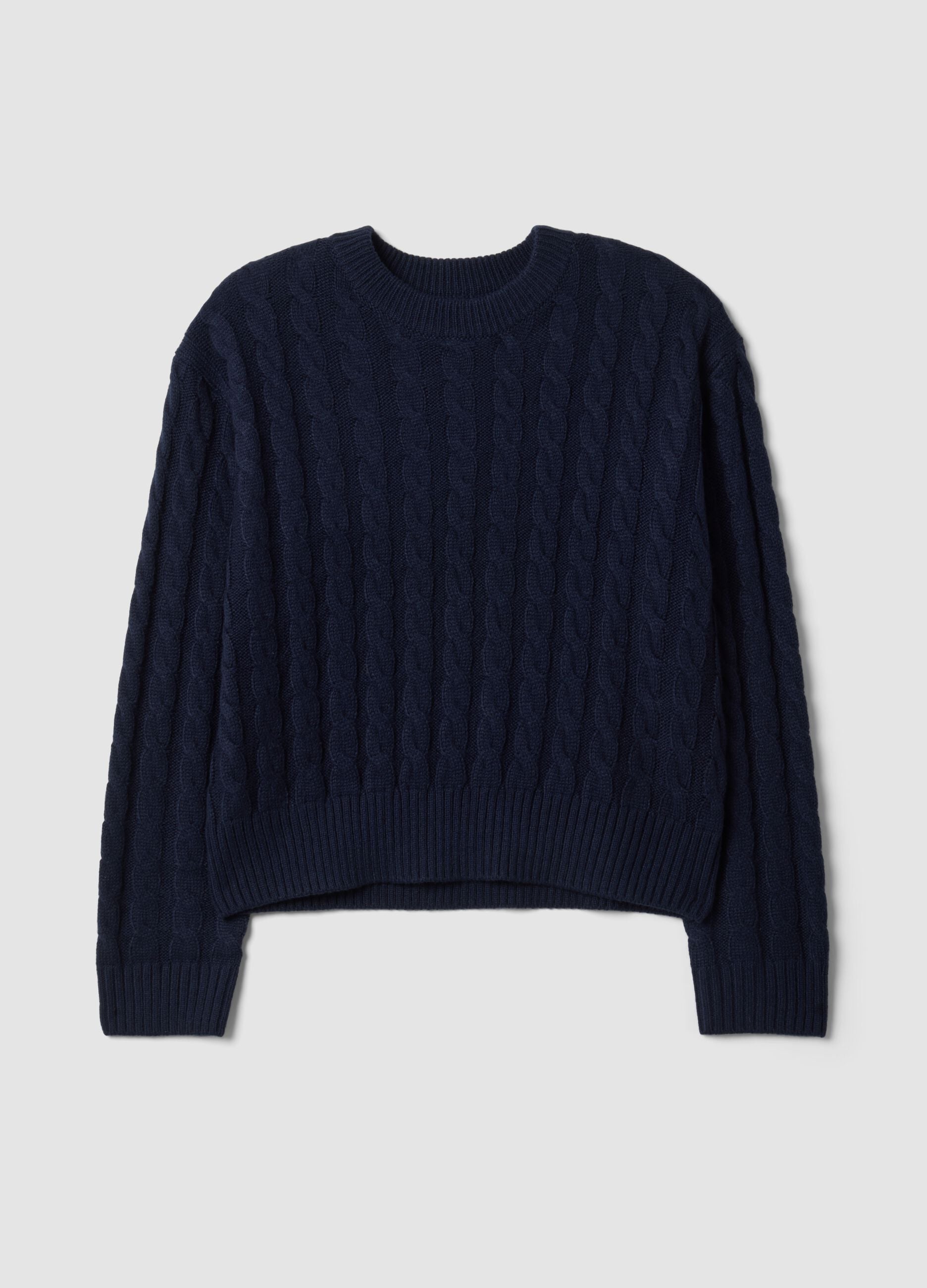Blue wool-blend cable-knit crew-neck jumper with oversized fit