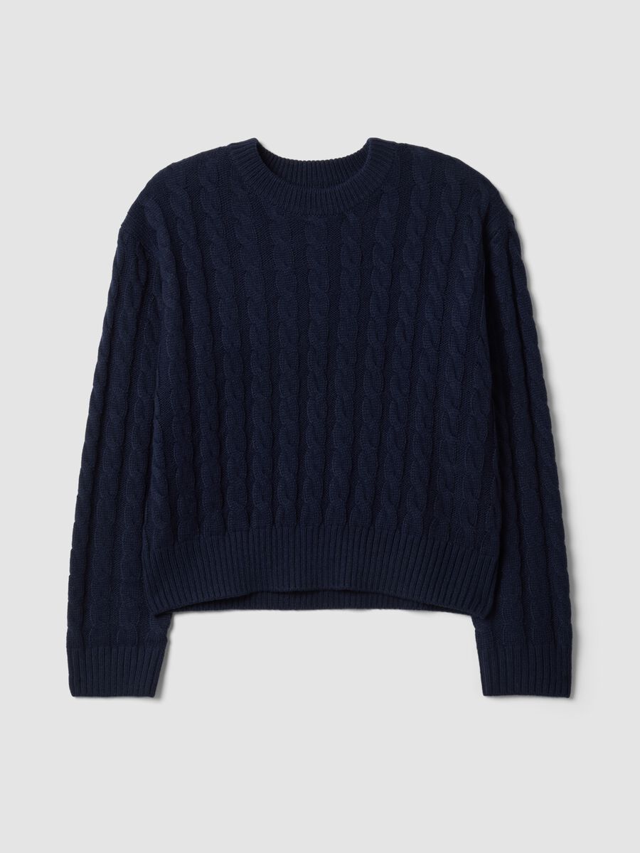 Blue wool-blend cable-knit crew-neck jumper with oversized fit_0