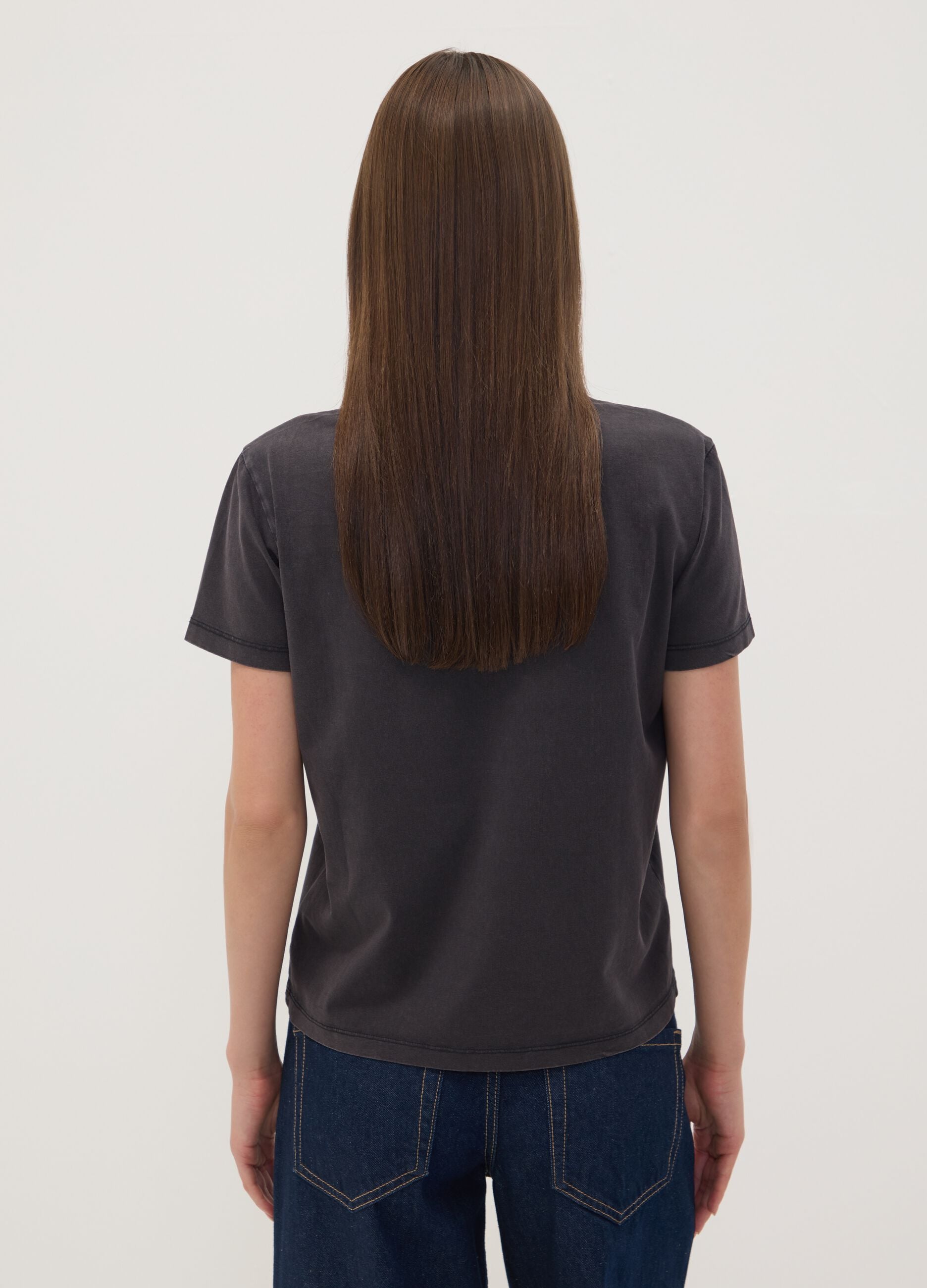 Grey pure cotton regular-fit T-shirt with AC/DC print