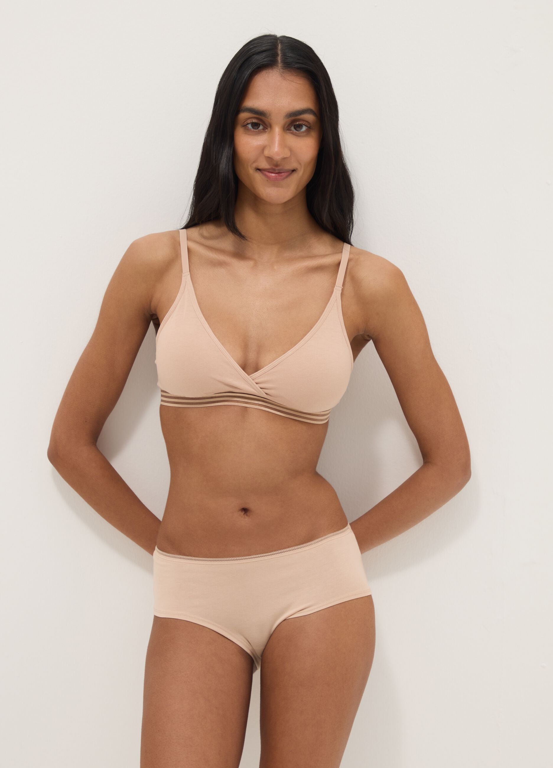 Beige Stretch Organic Cotton Triangle Bra