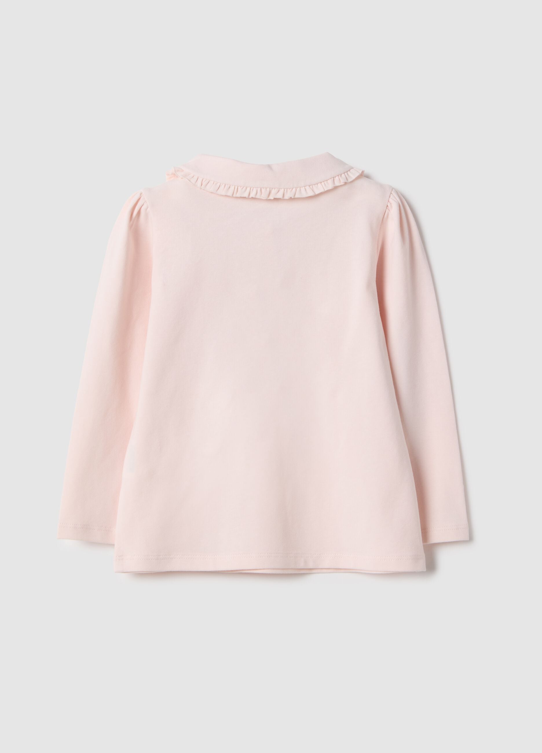 Pink stretch cotton girl&rsquo;s polo shirt regular fit with gathered collar