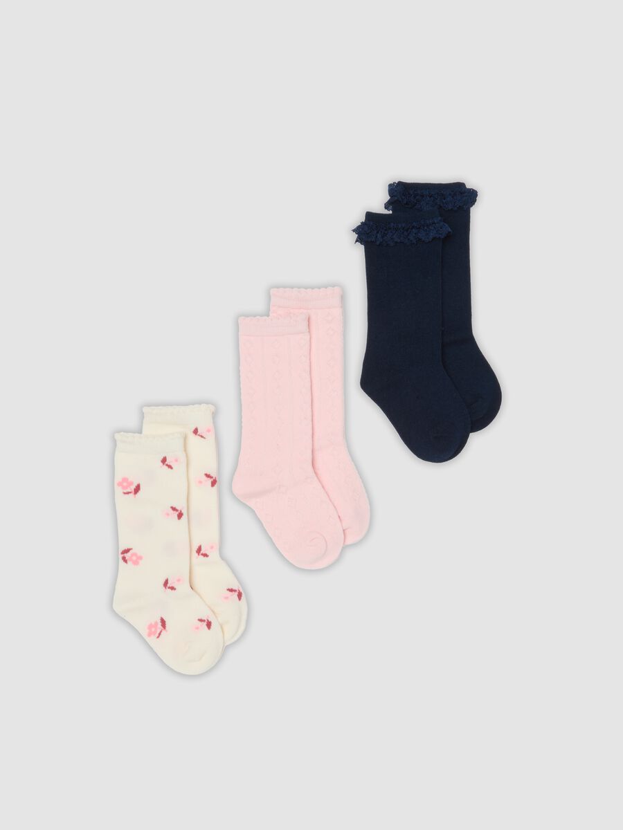 3-pack of pink long socks in stretchy organic cotton_0