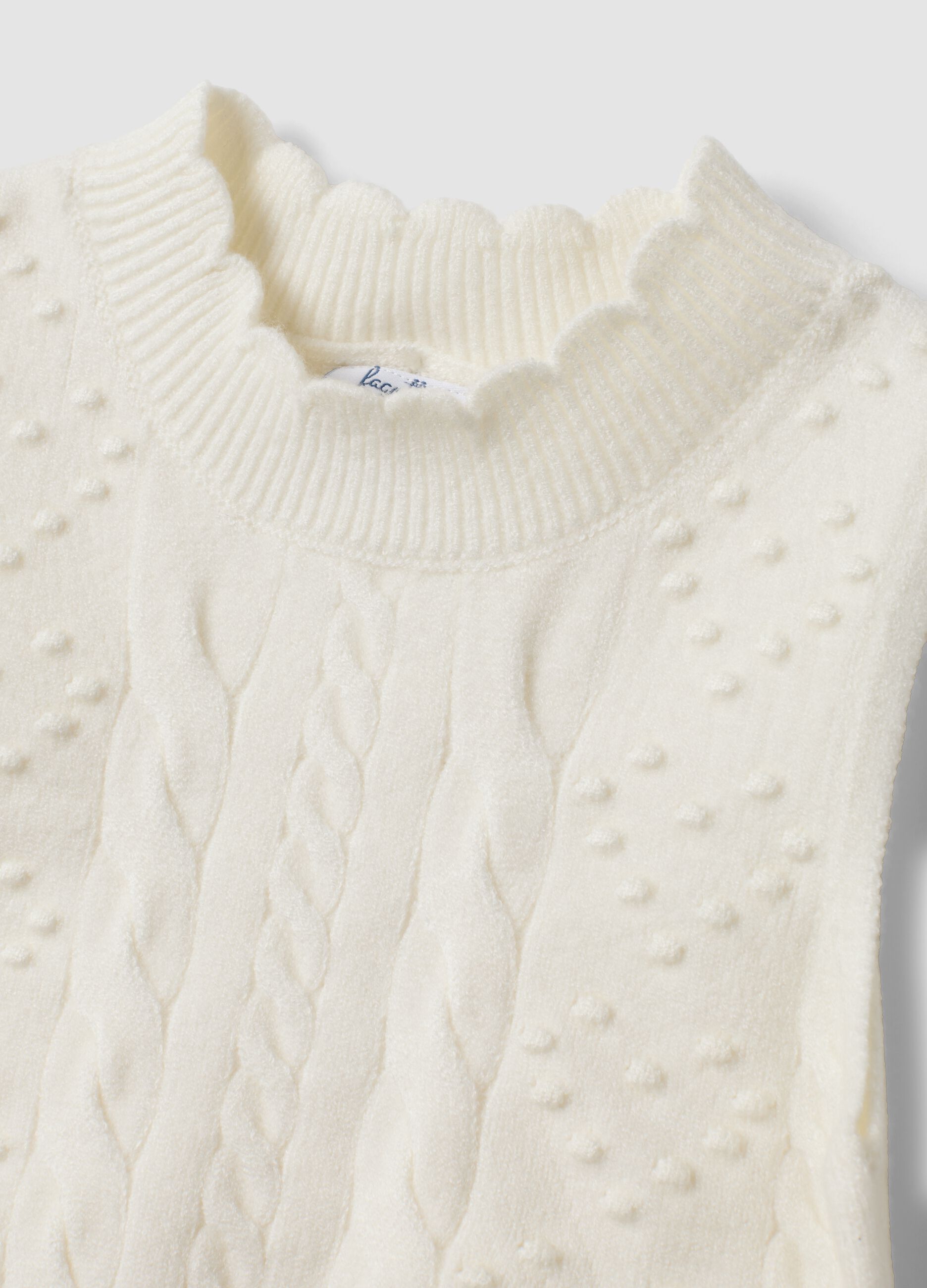 White crew-neck viscose-blend cable-knit gilet for baby girl