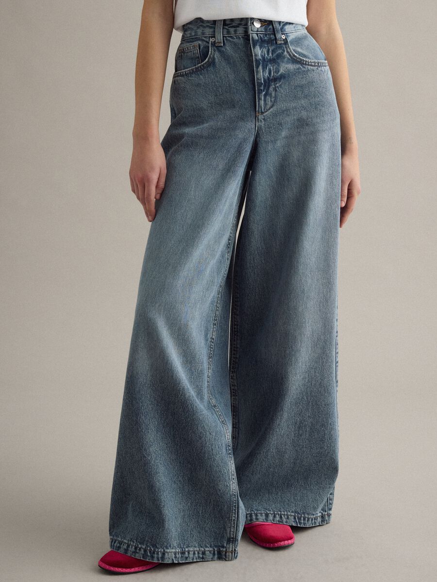 Jeans in puro cotone denim blu wide leg_2