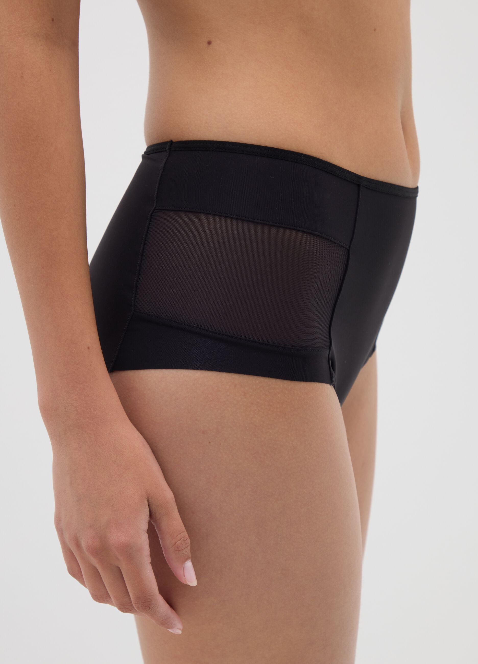 High-waisted black fabric briefs
