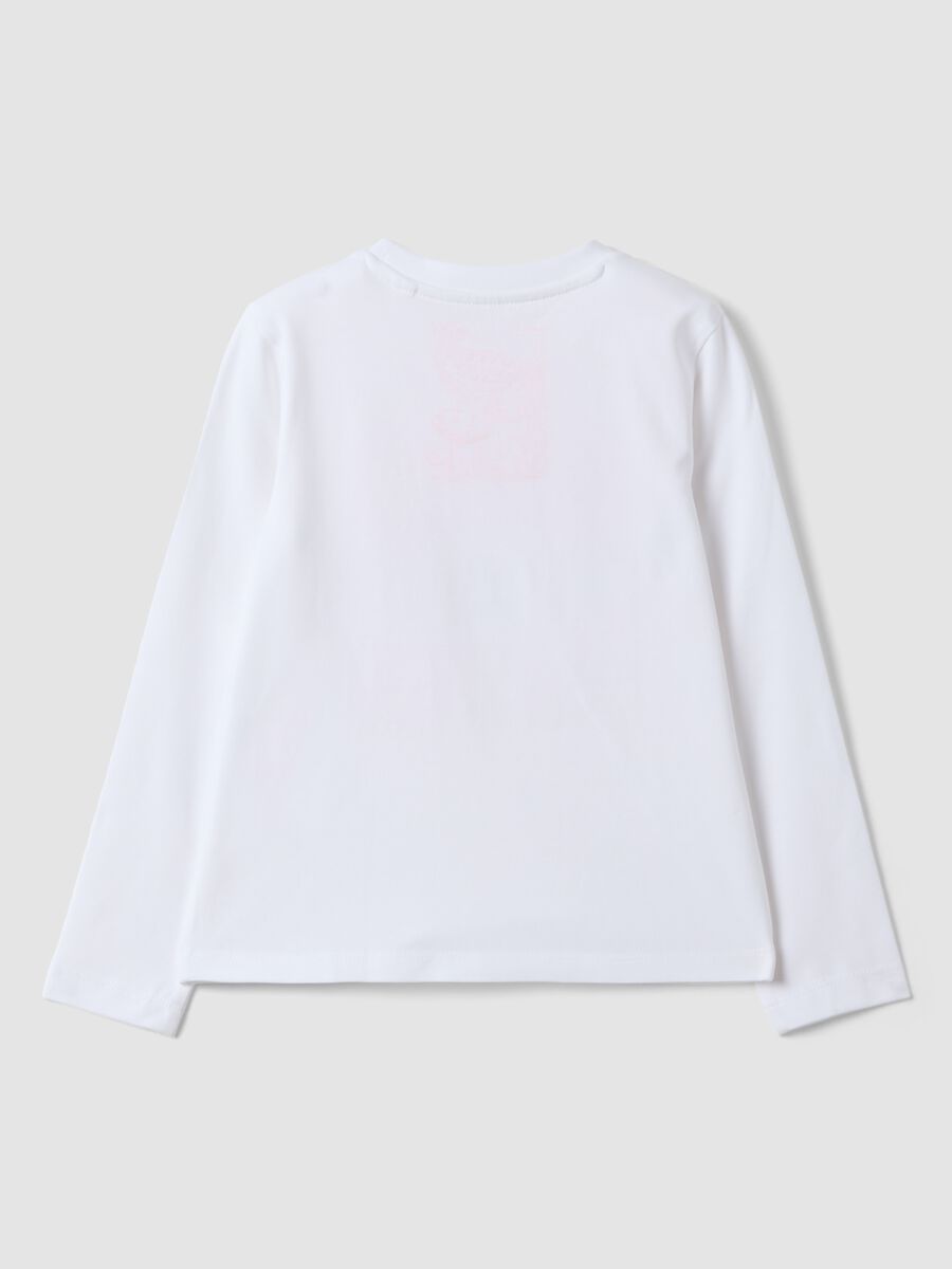White stretch cotton crew-neck printed T-shirt for girls_1