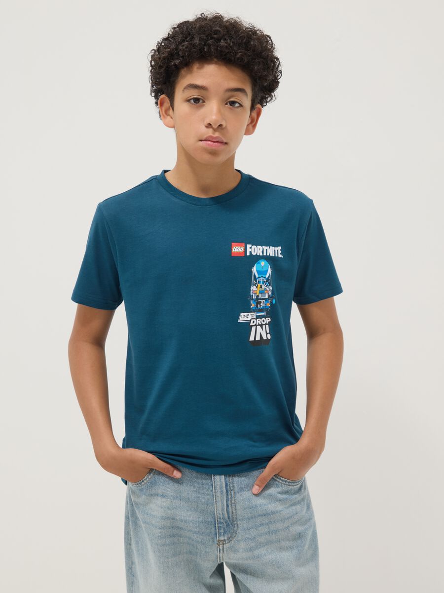 T-shirt in puro cotone blu da bambino regular fit con stampe_0