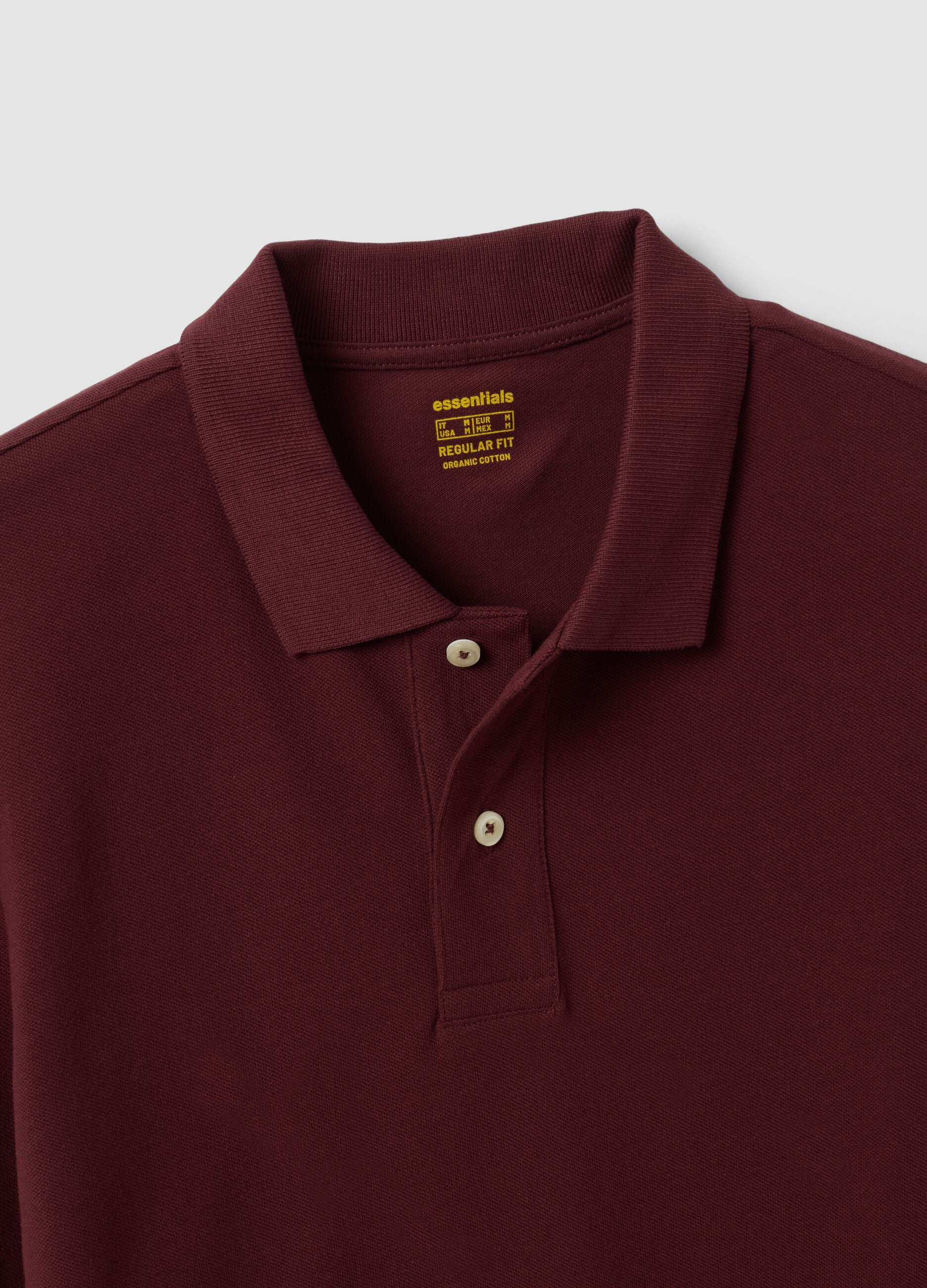 Polo rossa in piquet di puro cotone organico a maniche lunghe regular fit