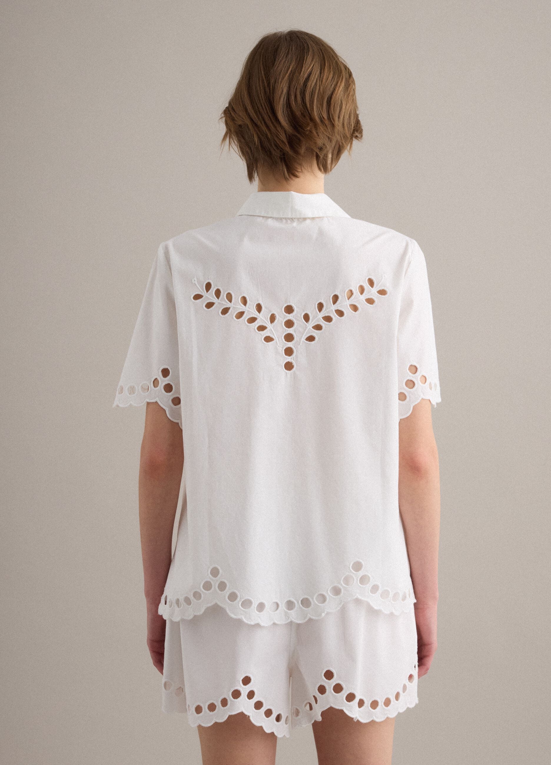 White pure cotton shirt with broderie anglaise detailing