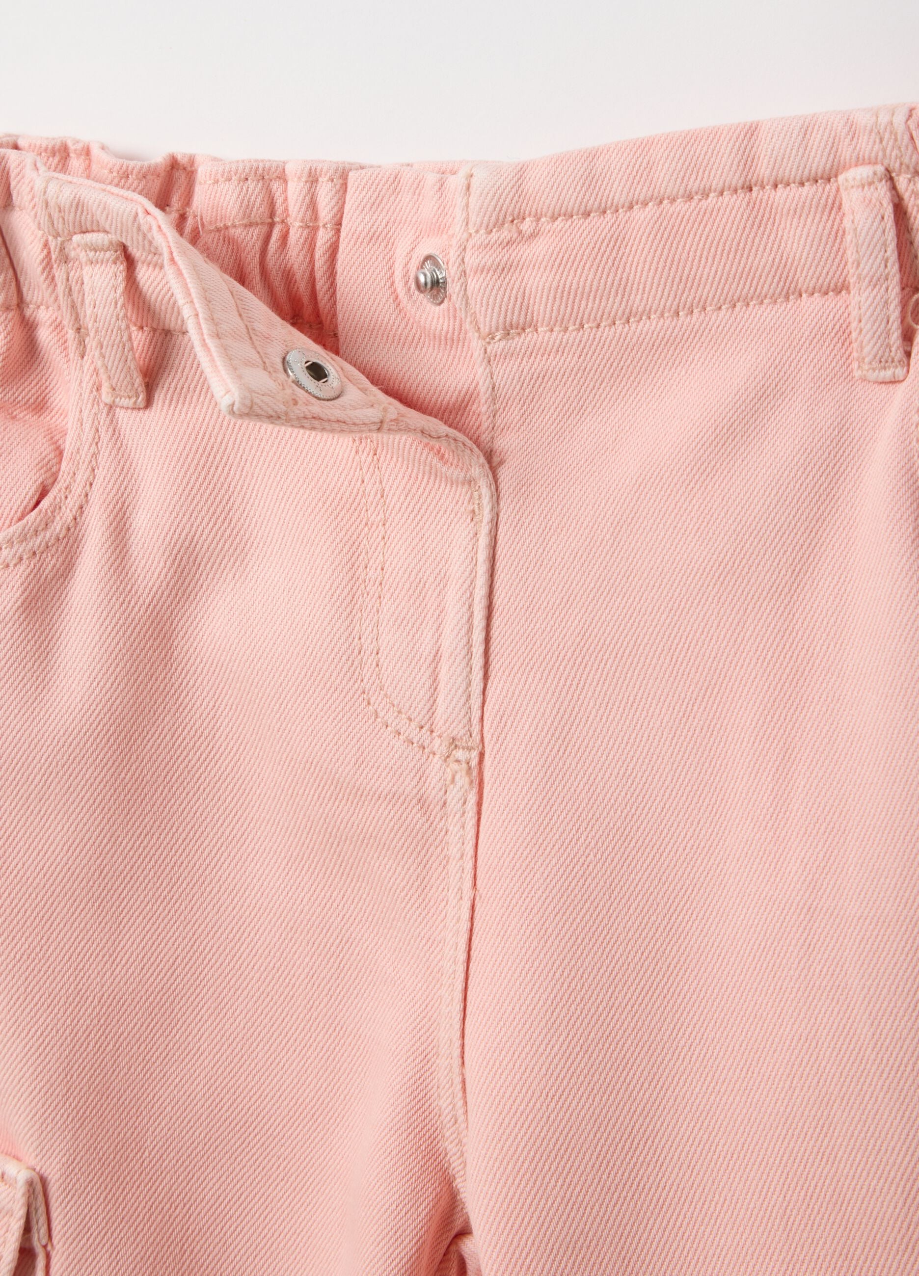 Girls' baggy cargo trousers in pure pink cotton