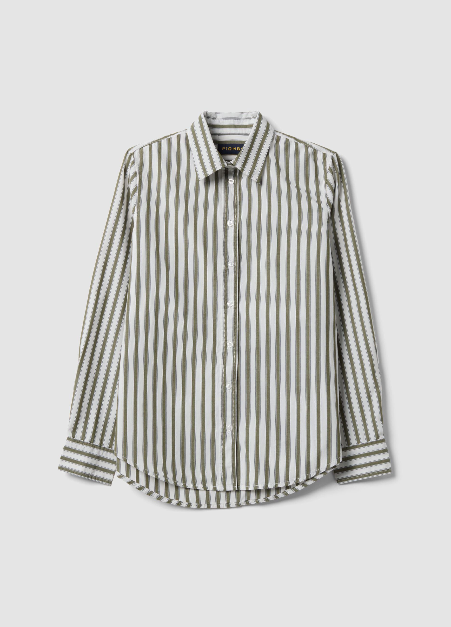 White poplin shirt with green stripes, regular fit