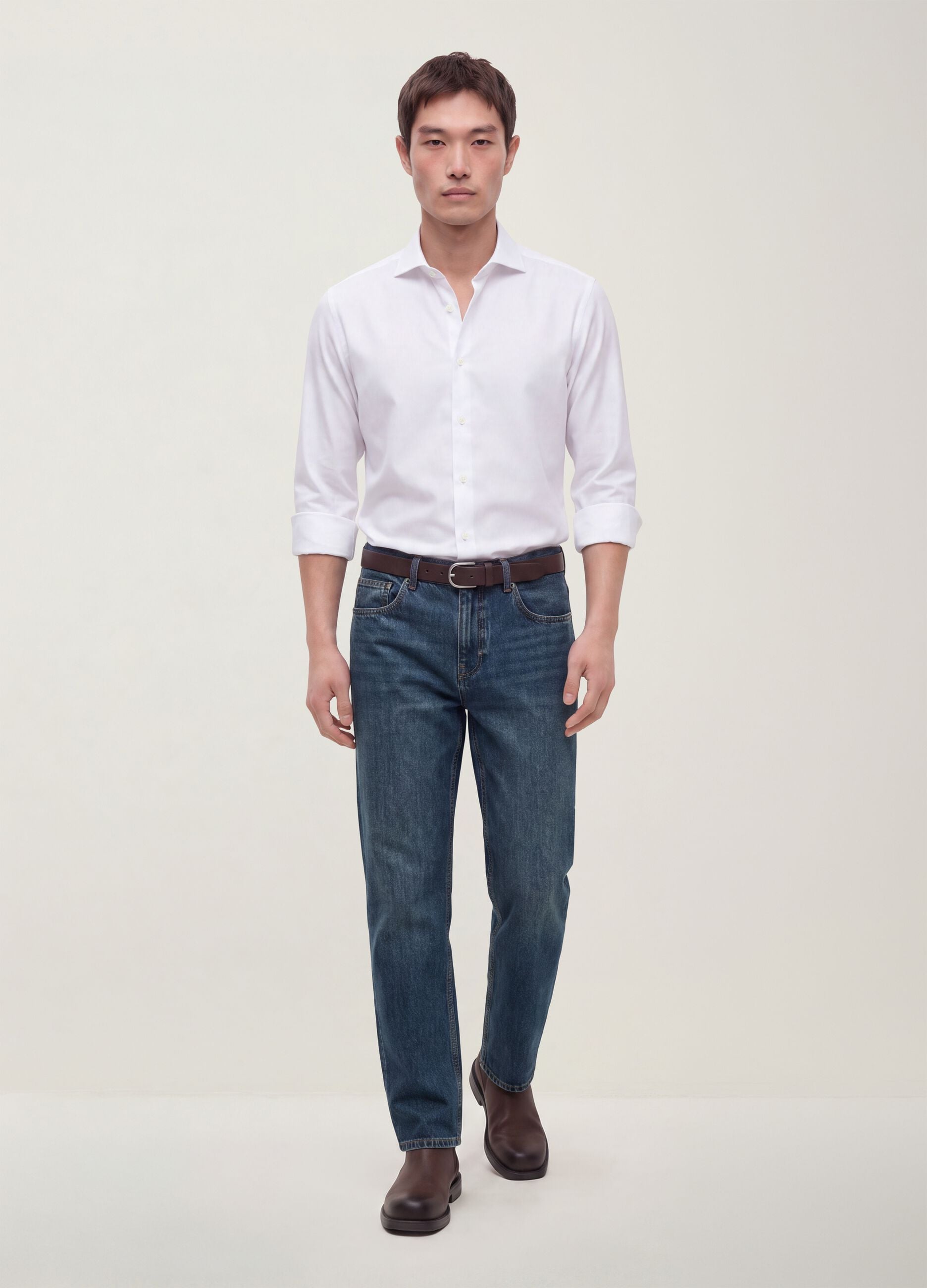 Blue denim straight-fit jeans in pure cotton