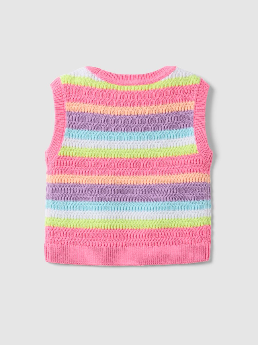 Multicoloured striped cotton blend tank top for girls with regular fit_1