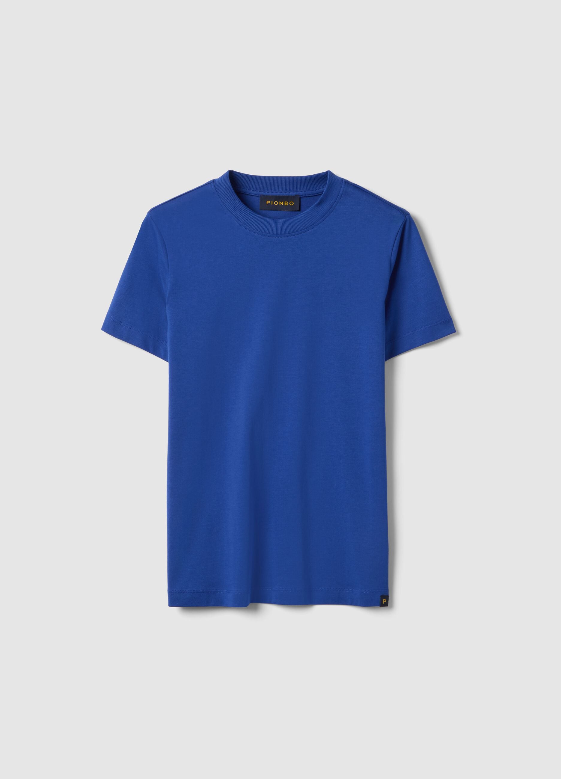 Regular fit blue crew neck cotton T-shirt