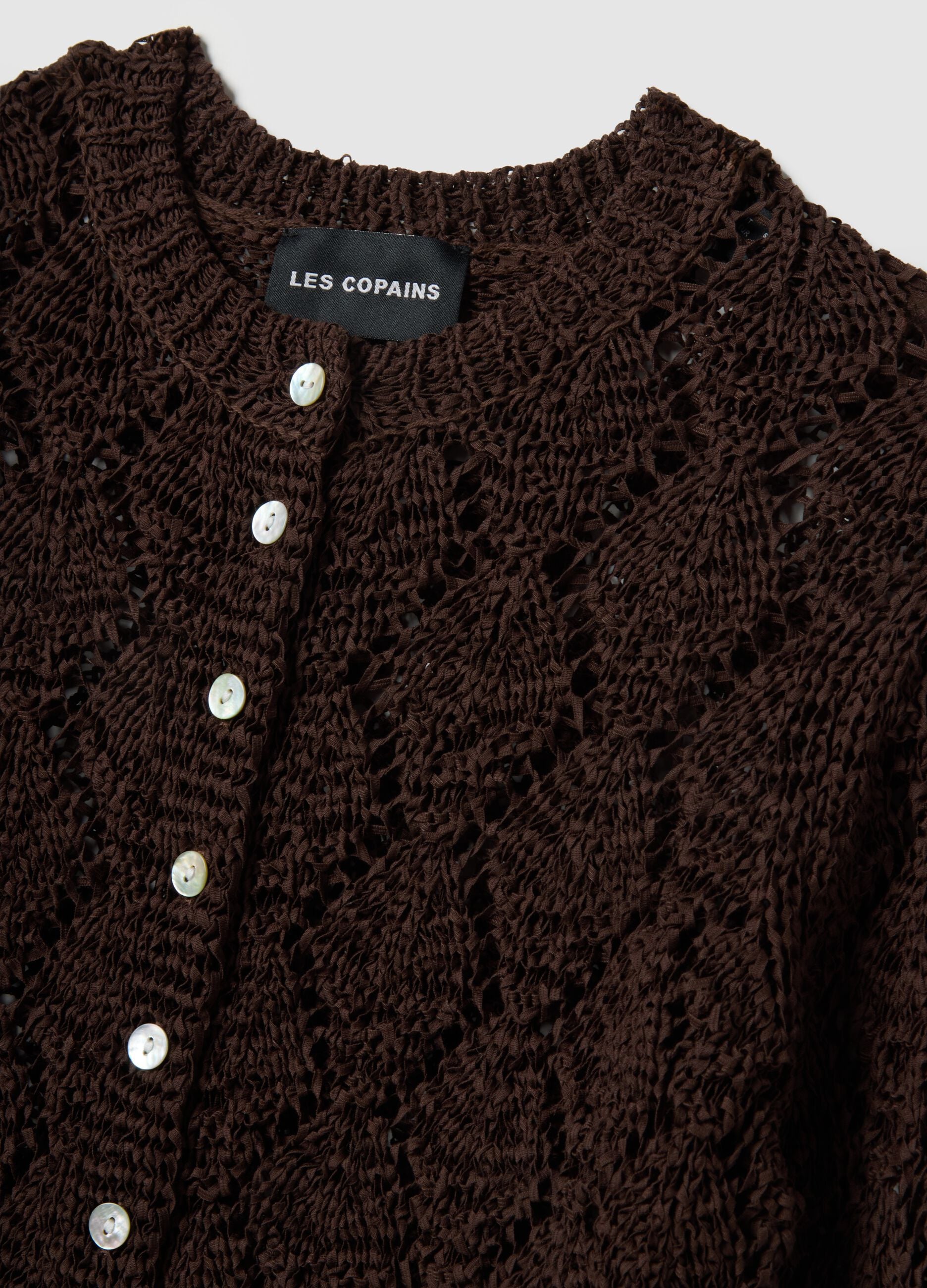 Brown cotton blend cardigan with regular fit and knitted design