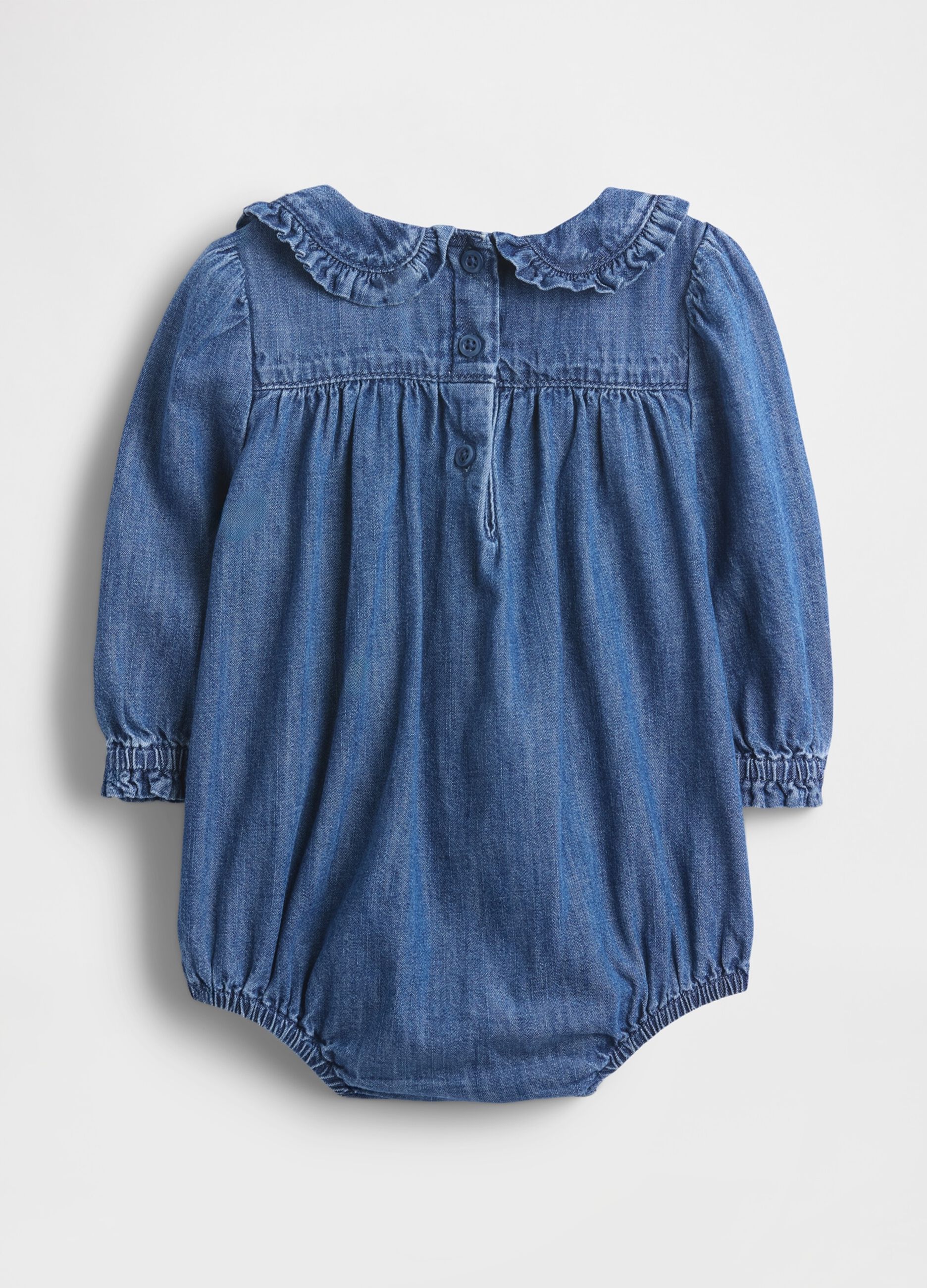 Denim bodysuit with embroidered collar
