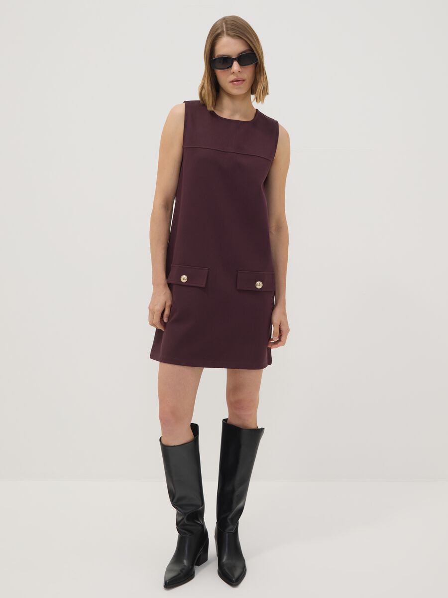 Burgundy sleeveless Milano stitch stretch viscose straight-fit dress_1