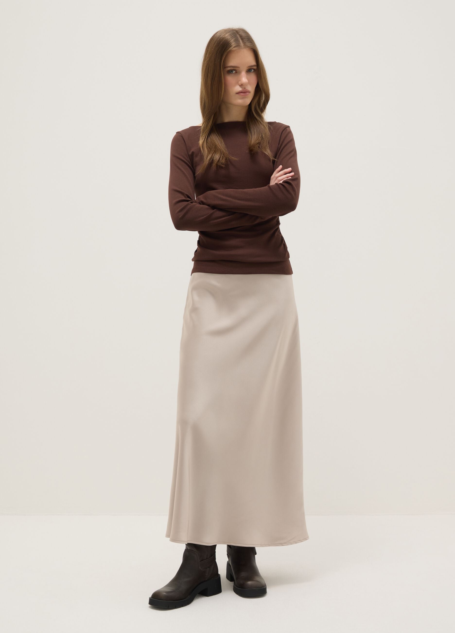 Brown long sleeve pure cotton regular fit T-shirt