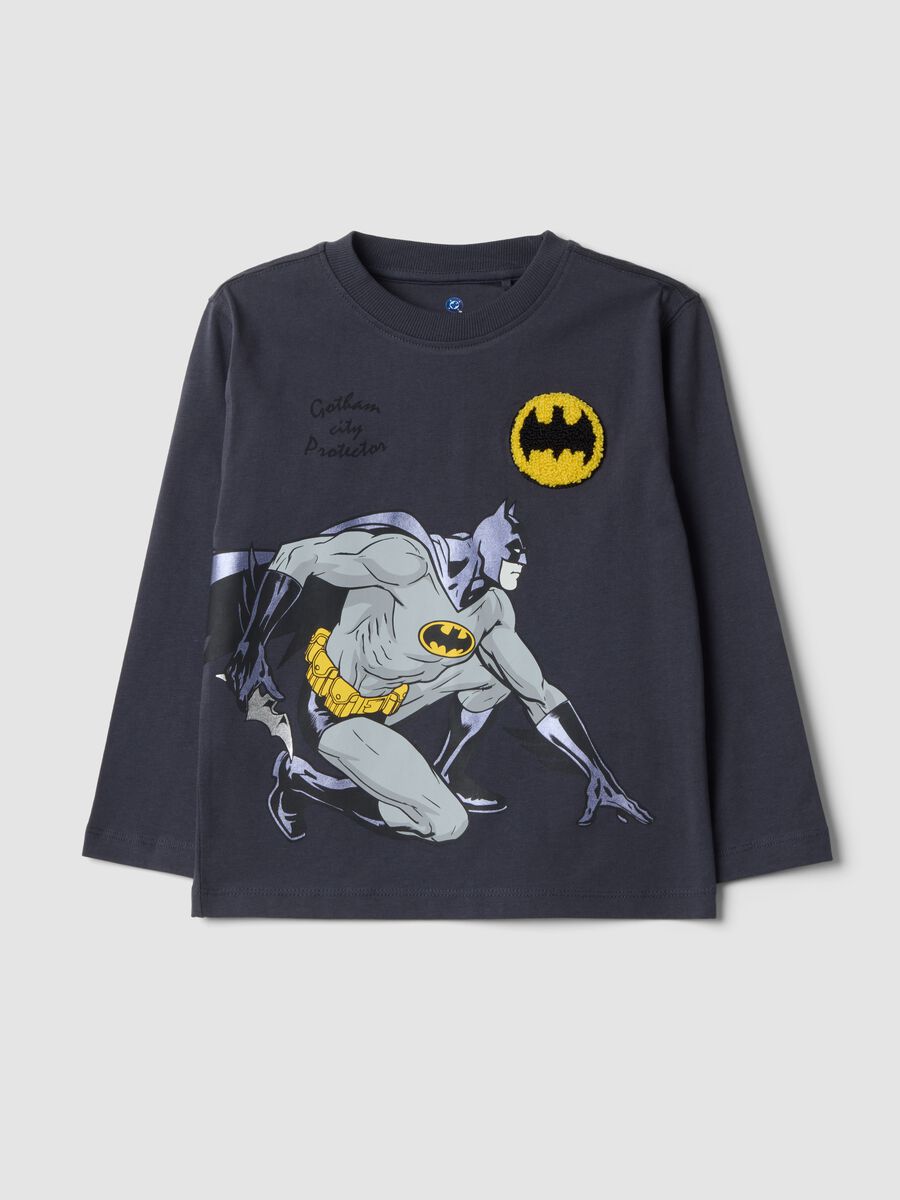 Blue pure cotton Batman print oversized T-shirt_0