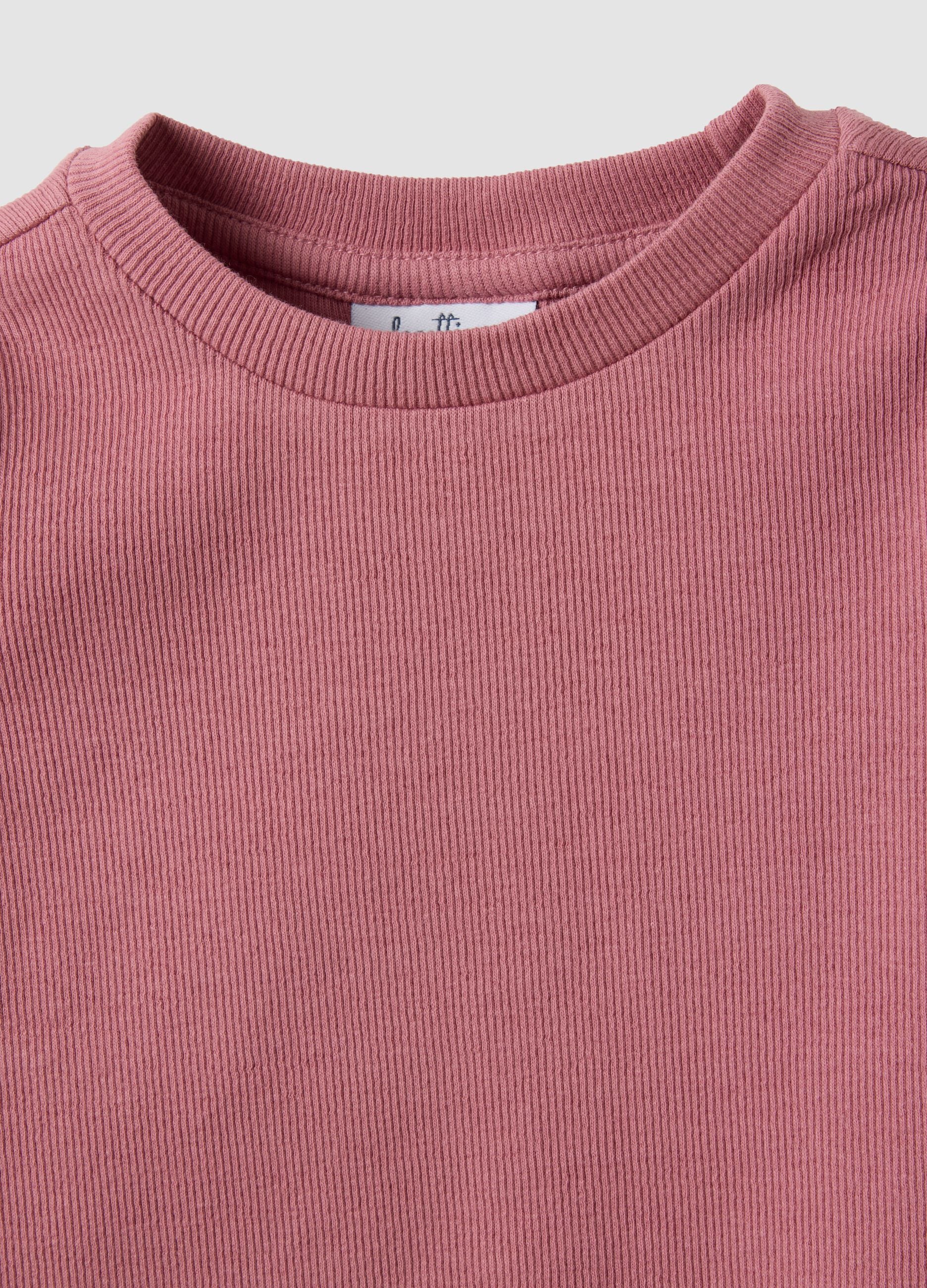 Pink slim-fit ribbed stretch-cotton T-shirt for baby girl