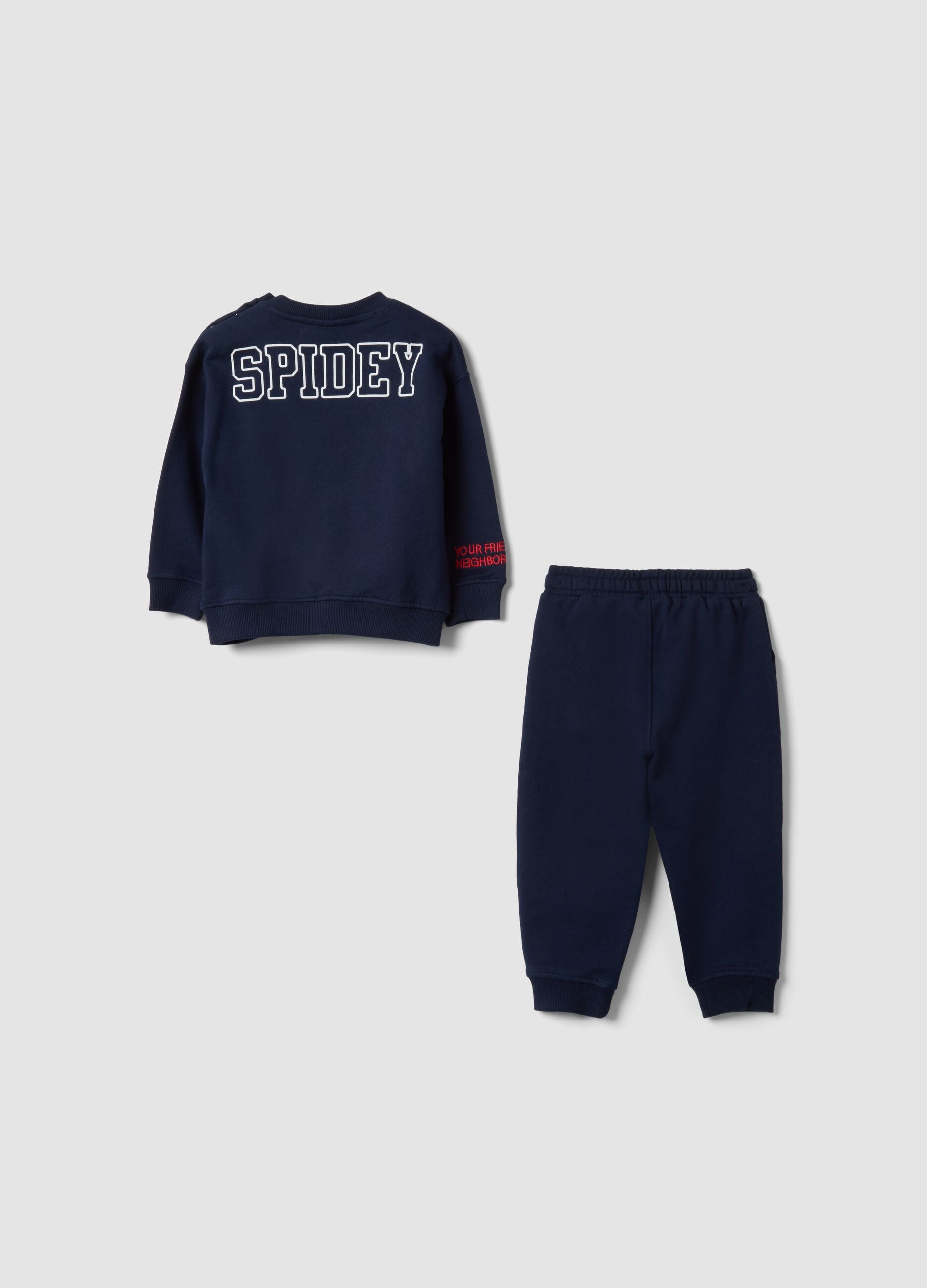 Blue oversized cotton jogger set with MARVEL Spider-Man print for baby boy