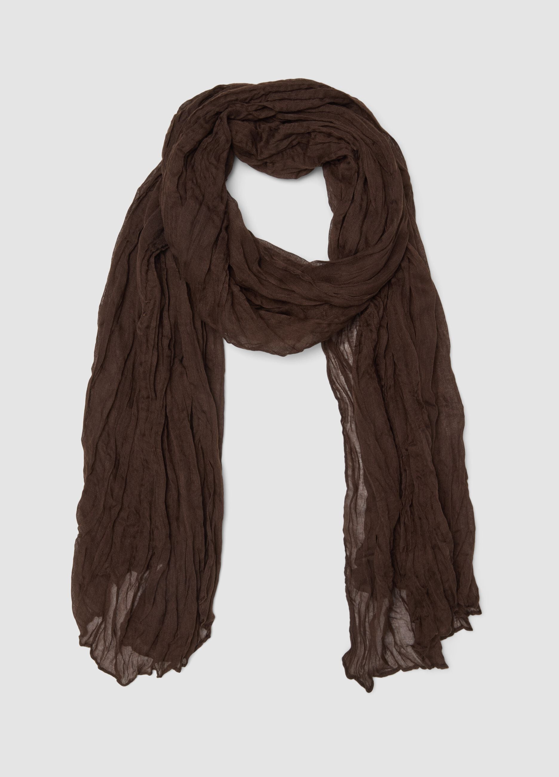 Semi-sheer crinkle-effect brown scarf
