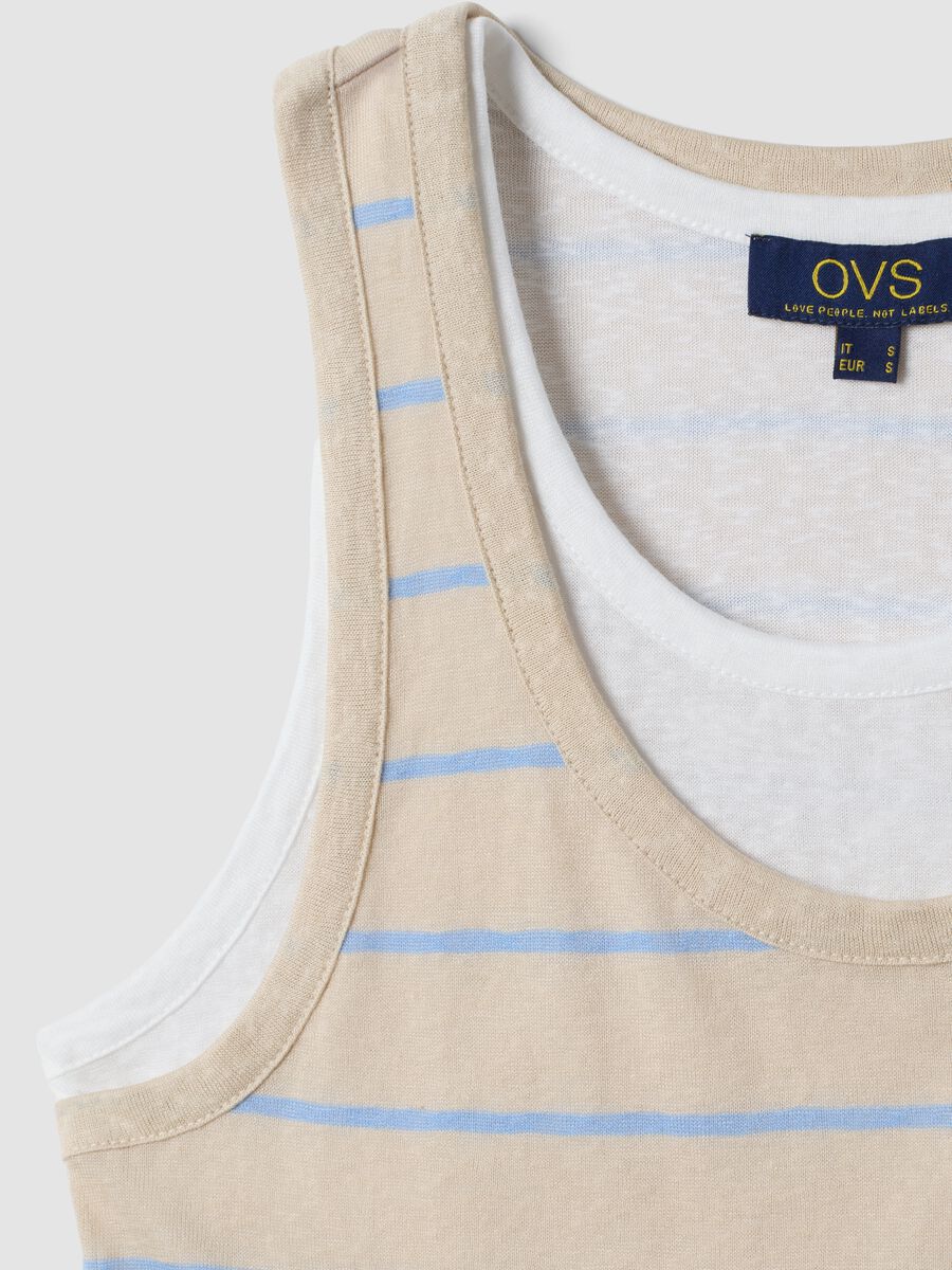 Beige striped viscose-blend tank top, regular fit_5