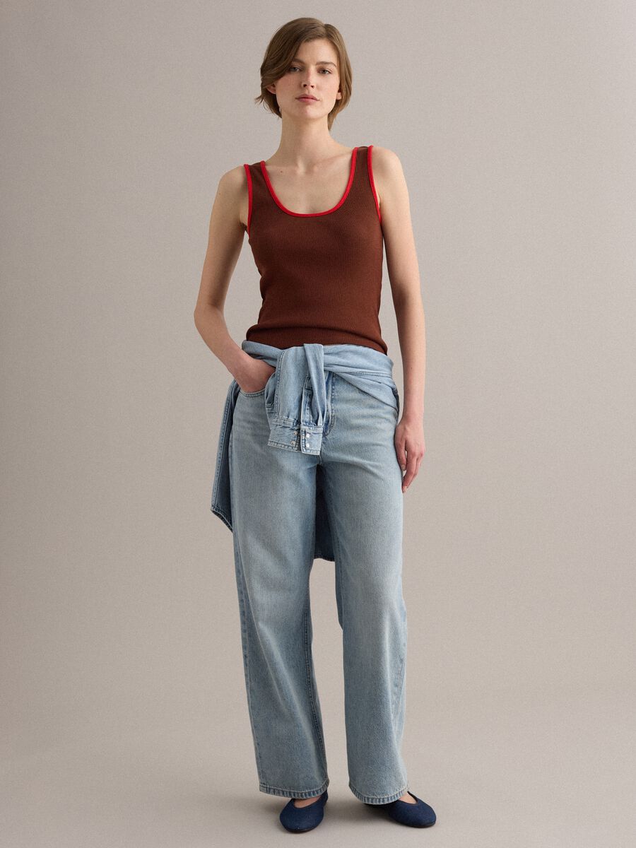 Tank top marrone in puro cotone a costine_2