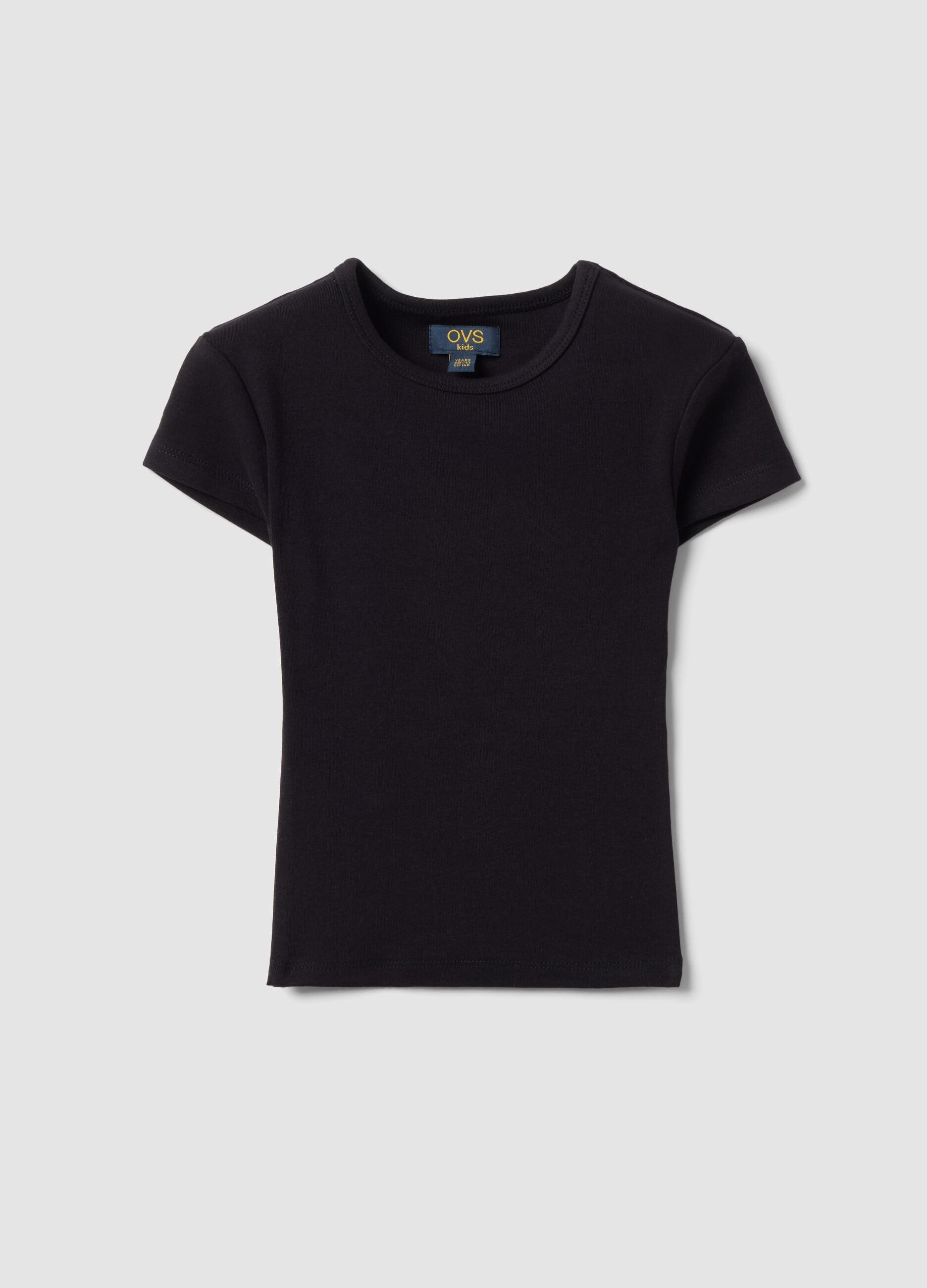 Black fitted short-sleeve stretch organic cotton T-shirt for girls