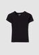 Black fitted short-sleeve stretch organic cotton T-shirt for girls_0