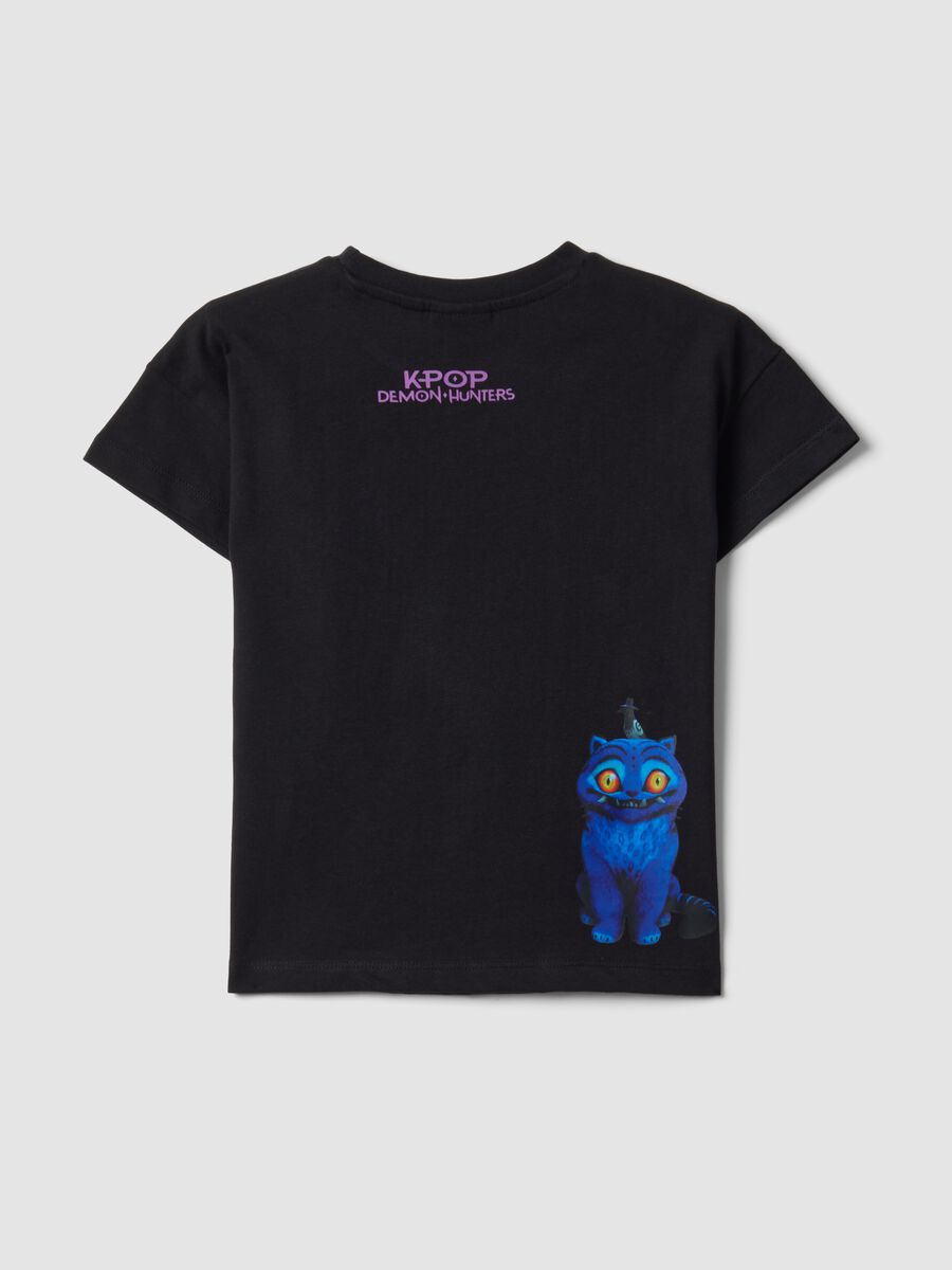 Black pure cotton T-shirt with K-Pop Demon Hunters print for girls_1