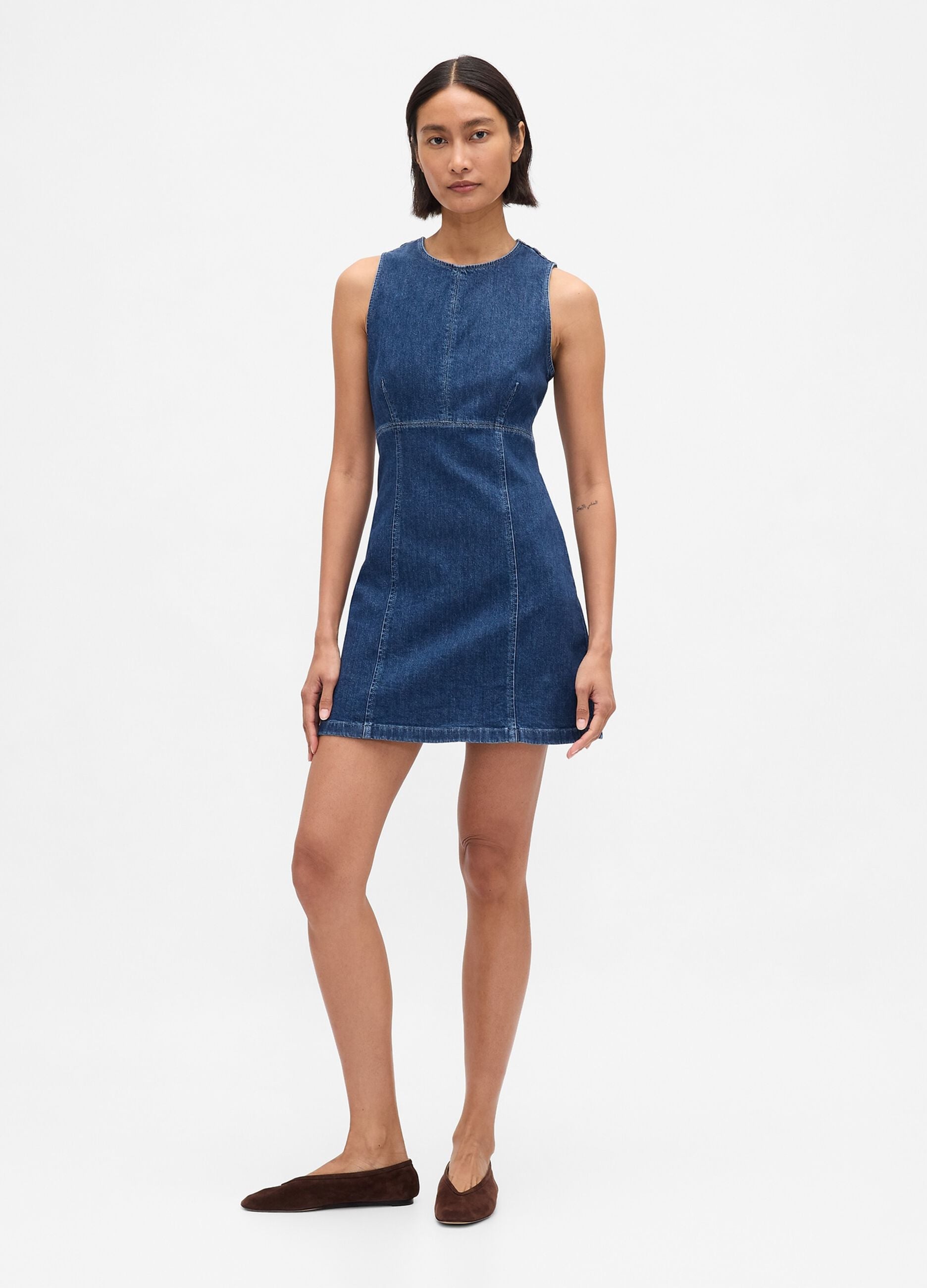 Stretch denim dress with back zip