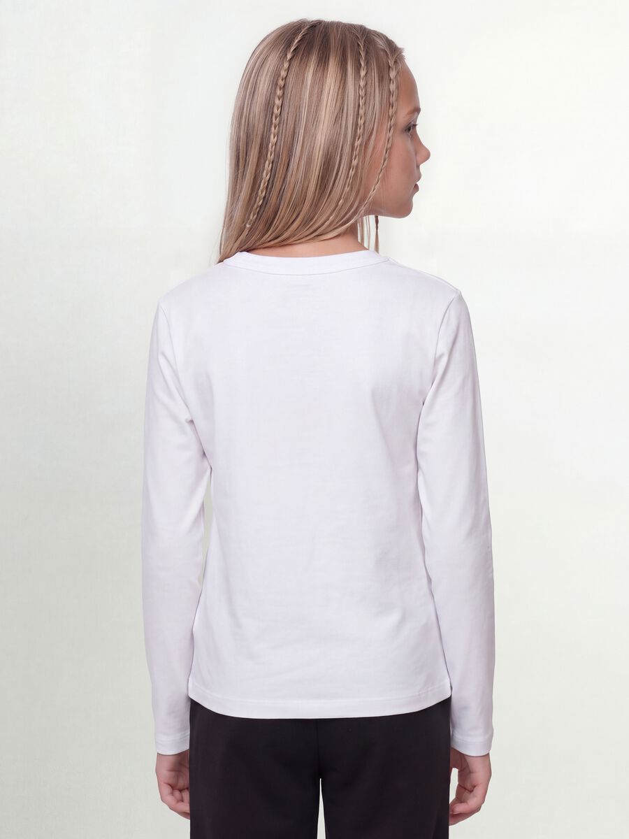 White organic cotton and stretchy viscose T-shirt with ribbed neckline for girls_3
