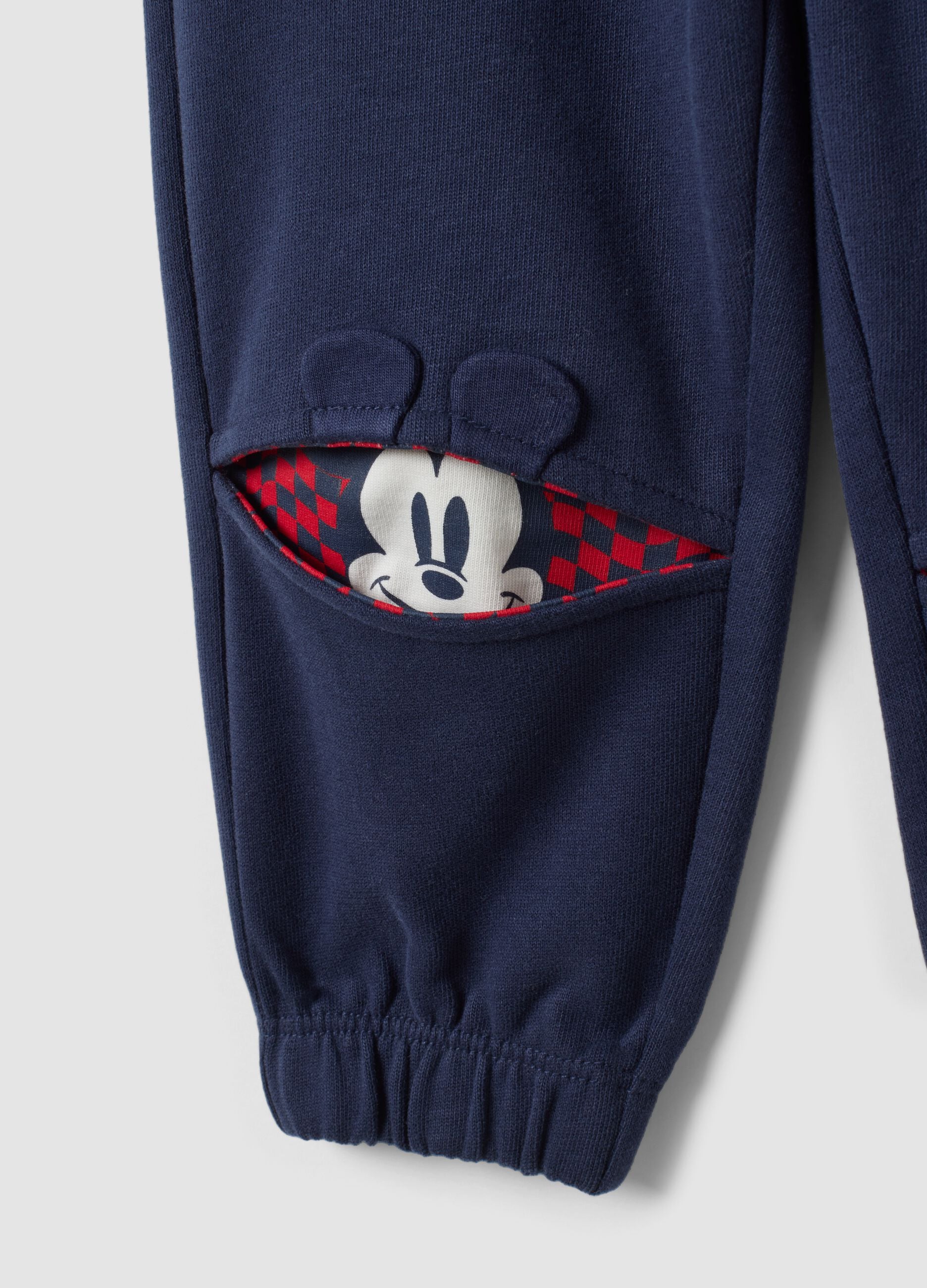 Blue organic cotton Mickey print joggers for baby boy