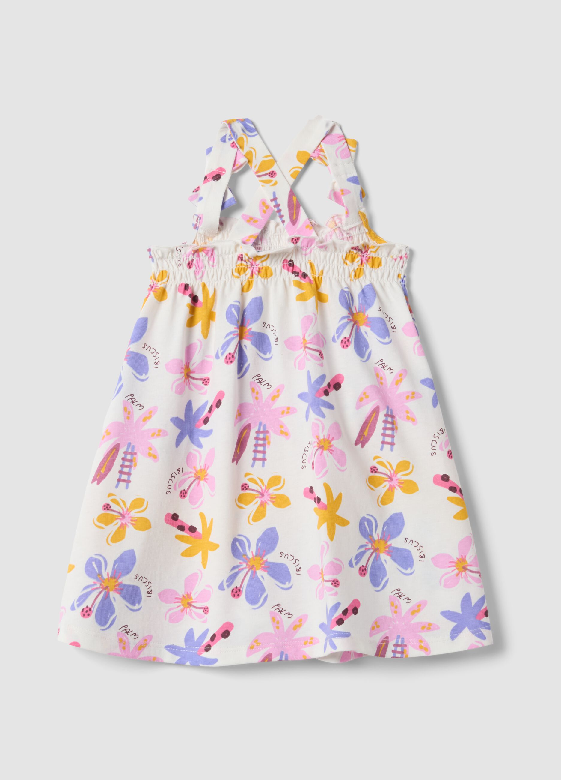 White pure cotton dress with floral print for baby girl