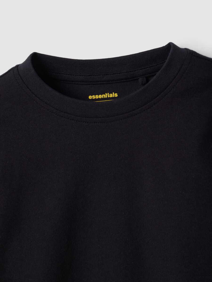 Black crew-neck T-shirt in pure organic cotton for girls_2