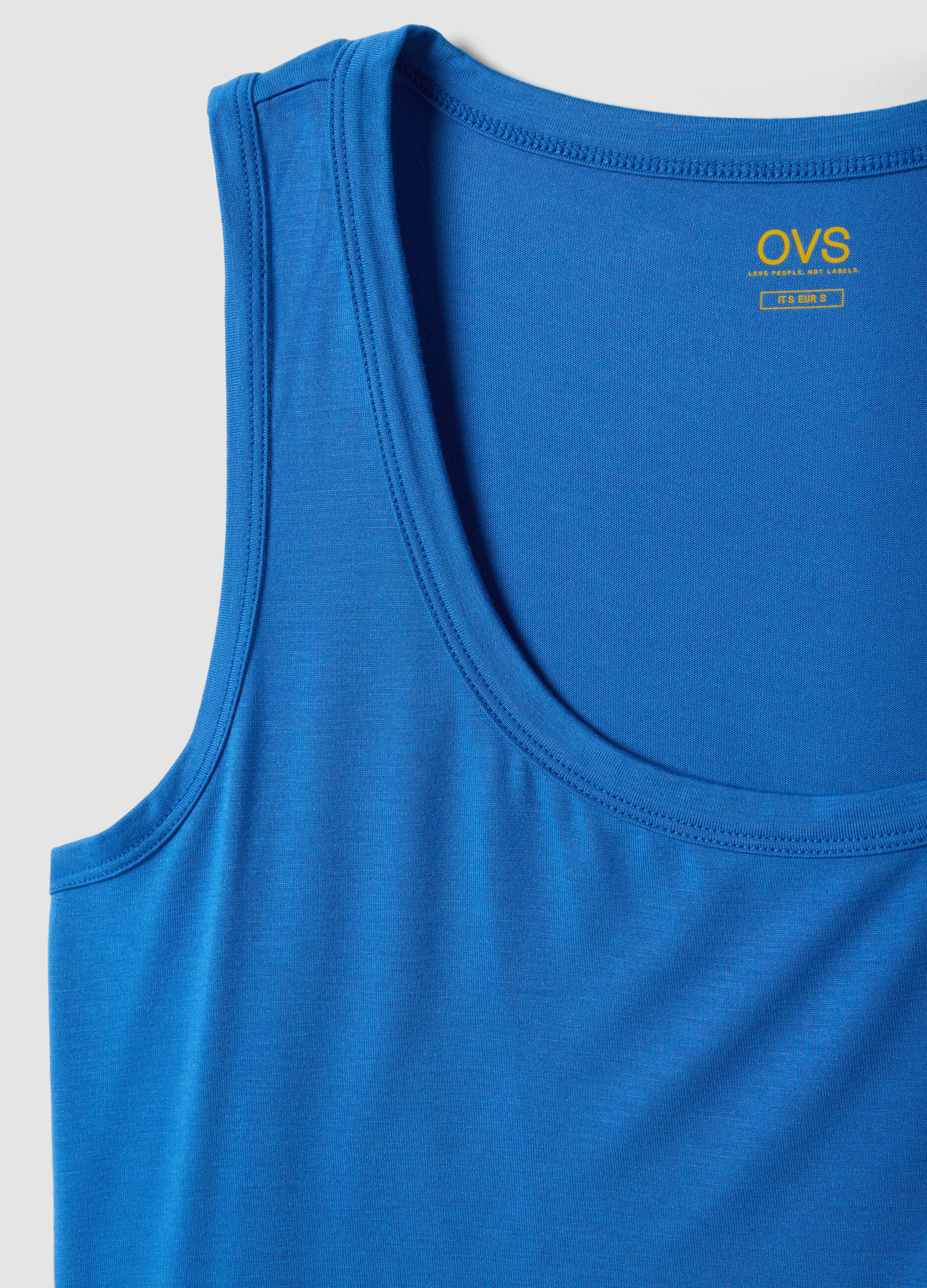 Blue stretch viscose top, regular fit