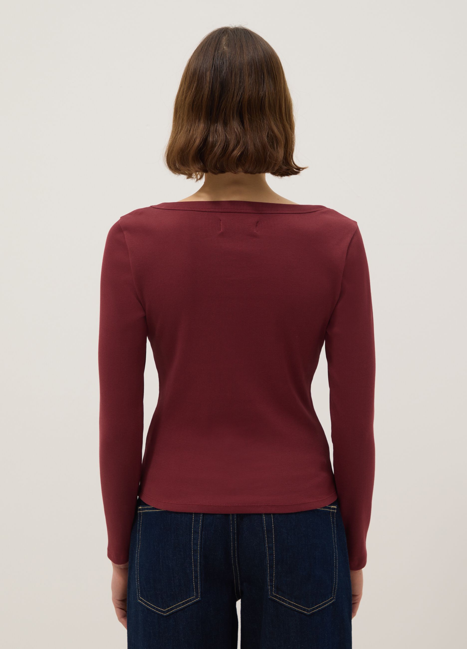 Red pure cotton long sleeve T-shirt regular fit