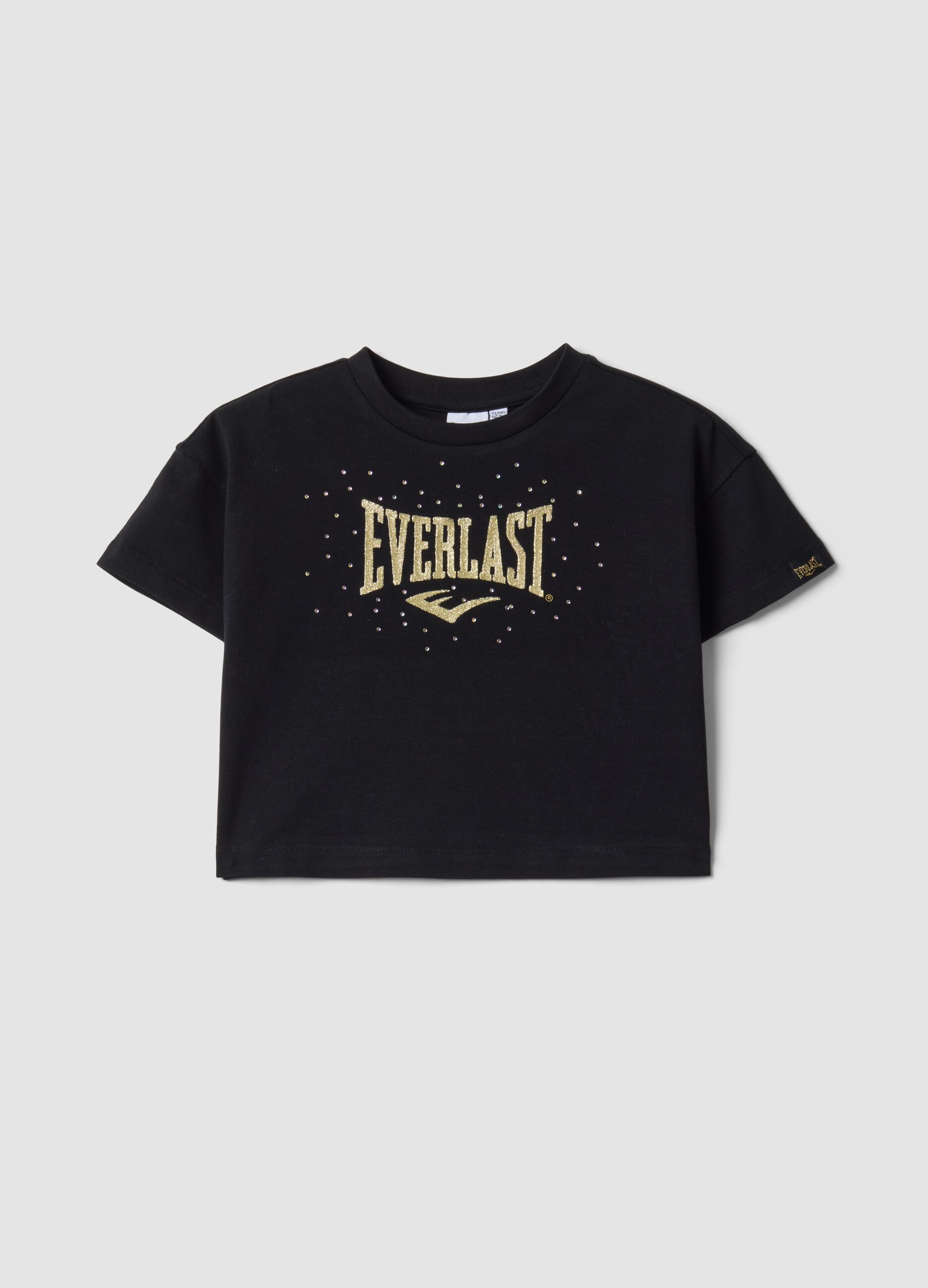 Girls&rsquo; black cropped stretch-cotton T-shirt with print
