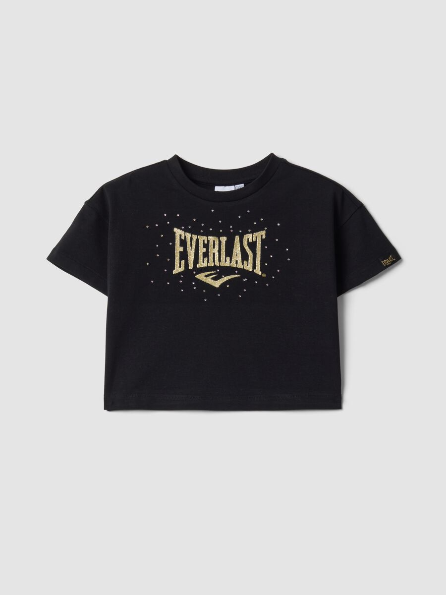 Girls&rsquo; black cropped stretch-cotton T-shirt with print_0