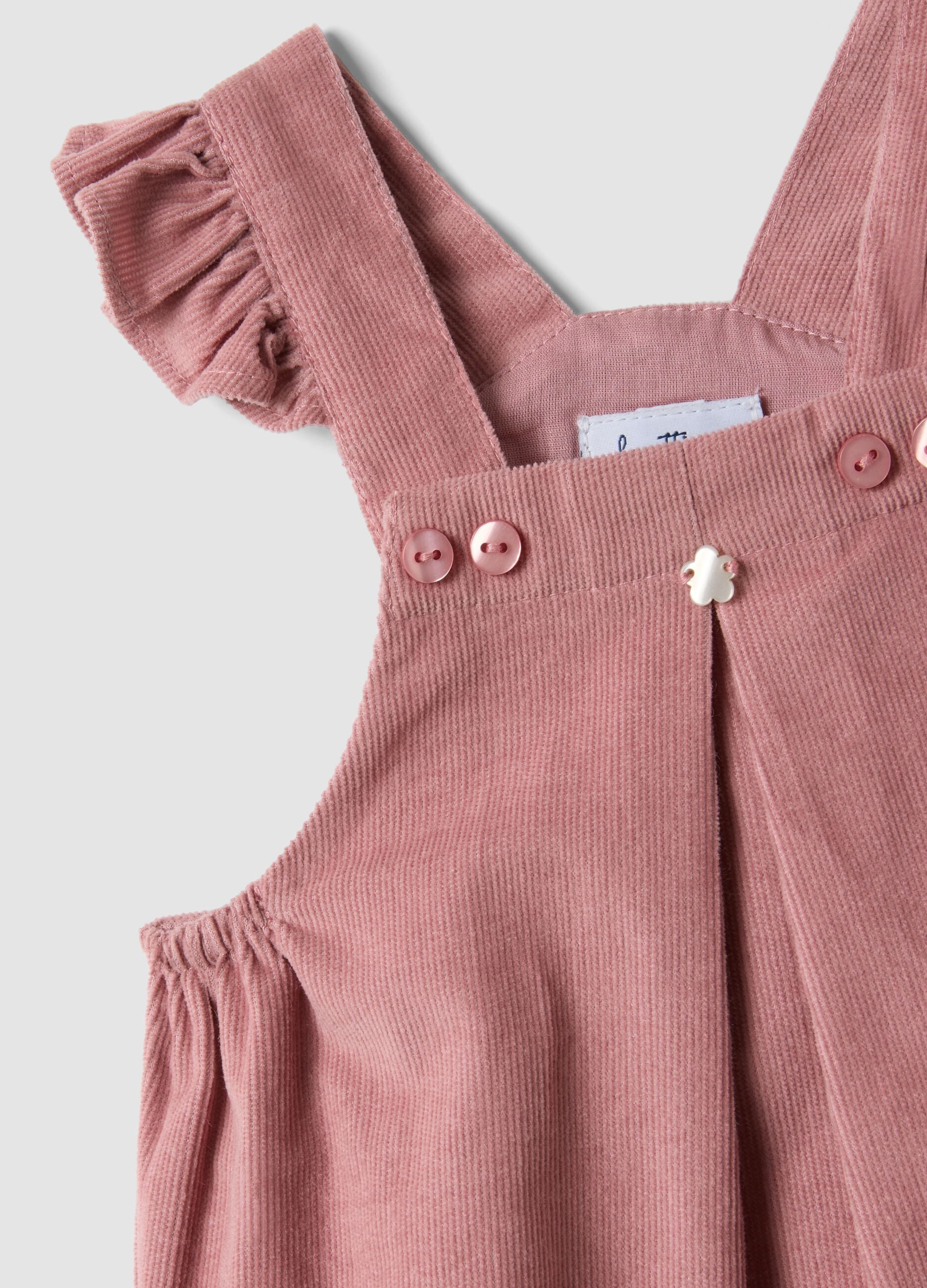 Pink pure cotton dungarees with ruffle straps for baby girl