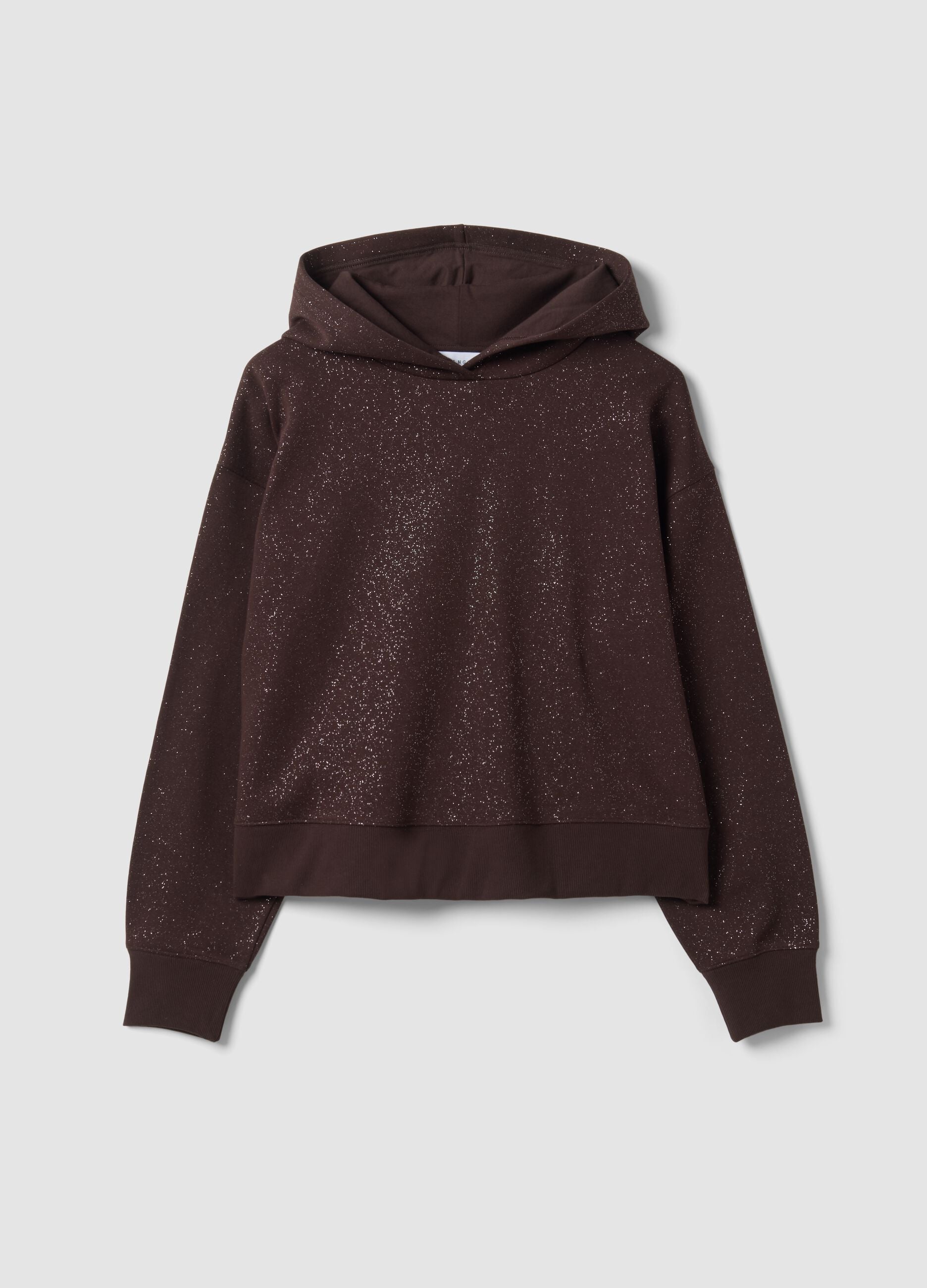 Brown cotton-blend hoodie with crew neck