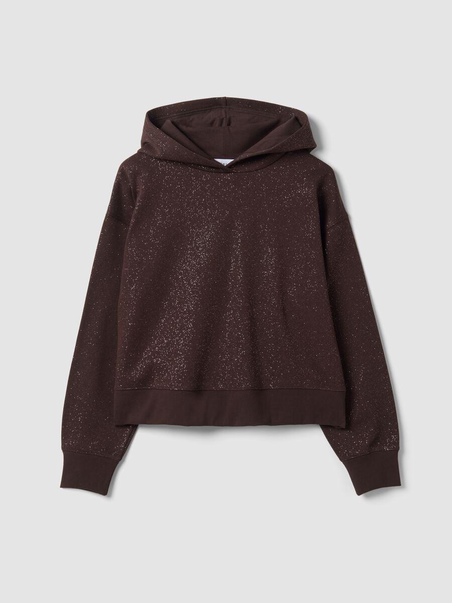 Brown cotton-blend hoodie with crew neck_0