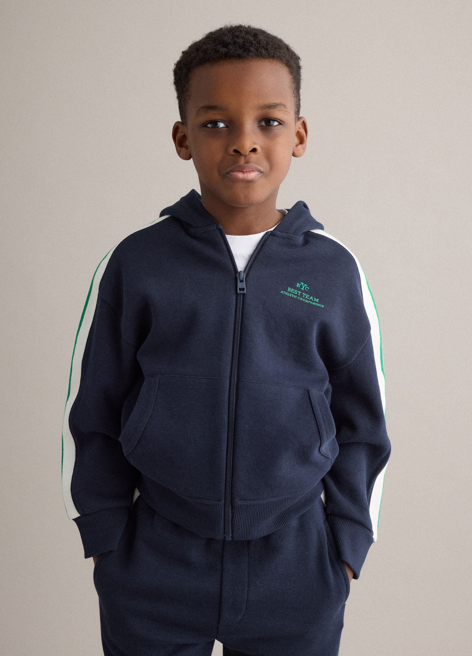 Blue cotton blend oversized fit hoodie for kids
